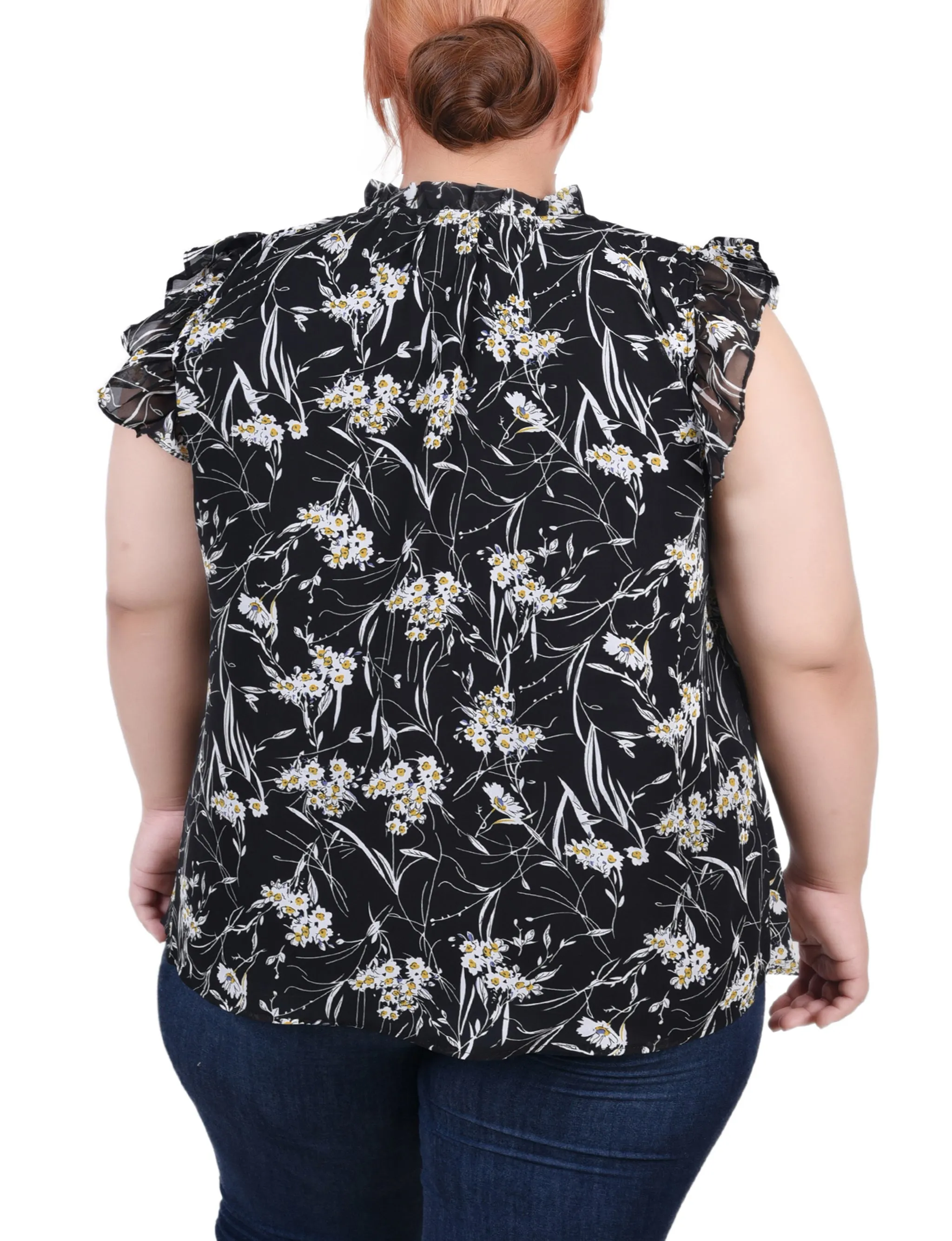 Blouse à manches volantées pour grande taille avec fermeture à nœud