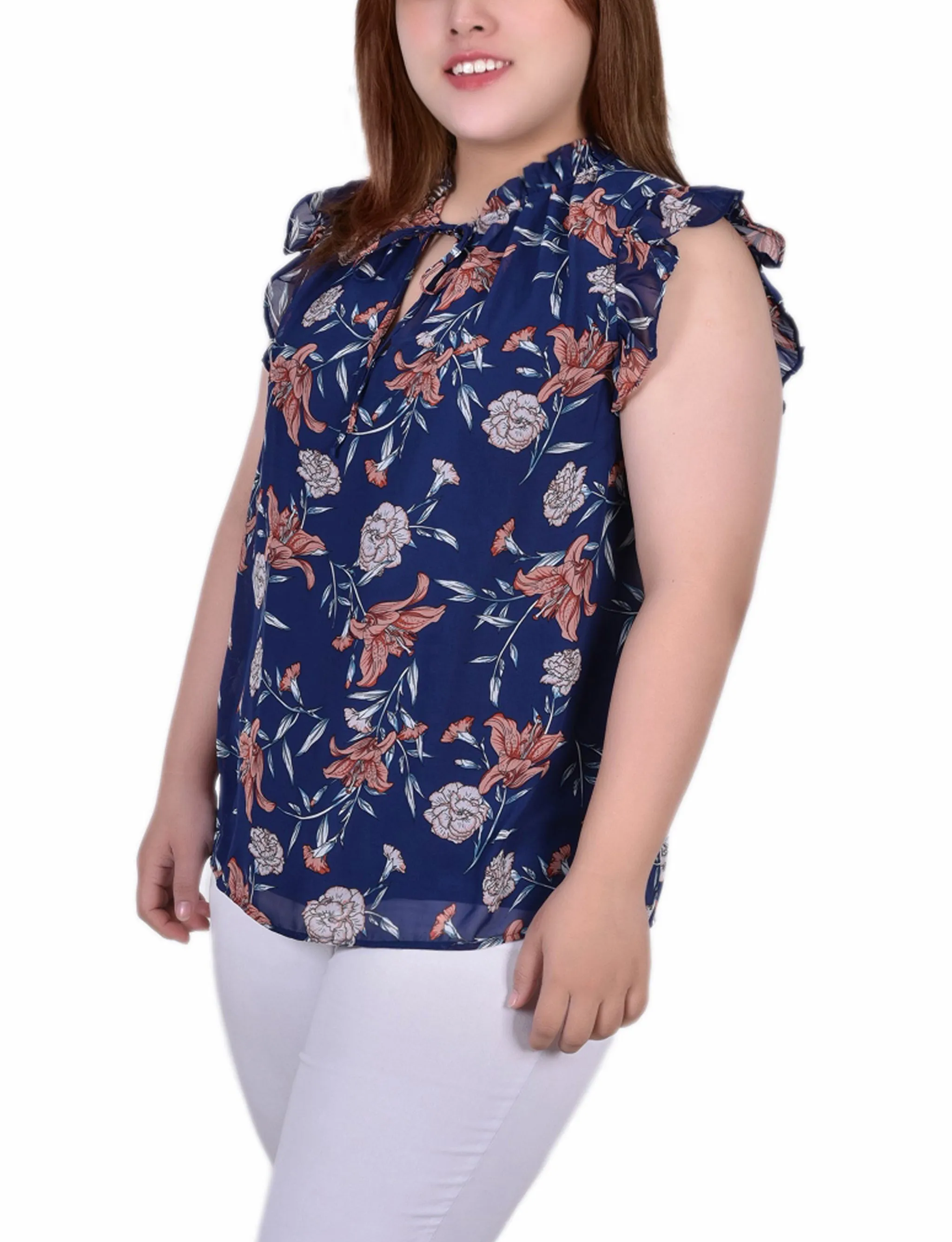 Blouse à manches volantées pour grande taille avec fermeture à nœud