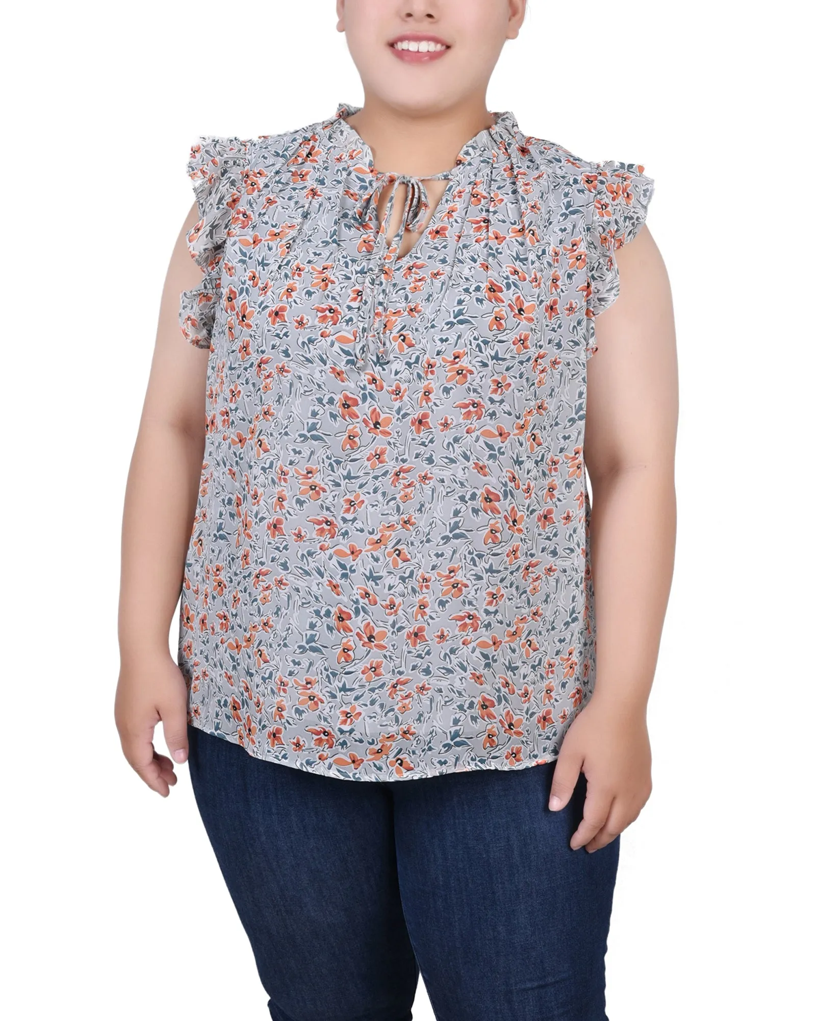 Blouse à manches volantées pour grande taille avec fermeture à nœud
