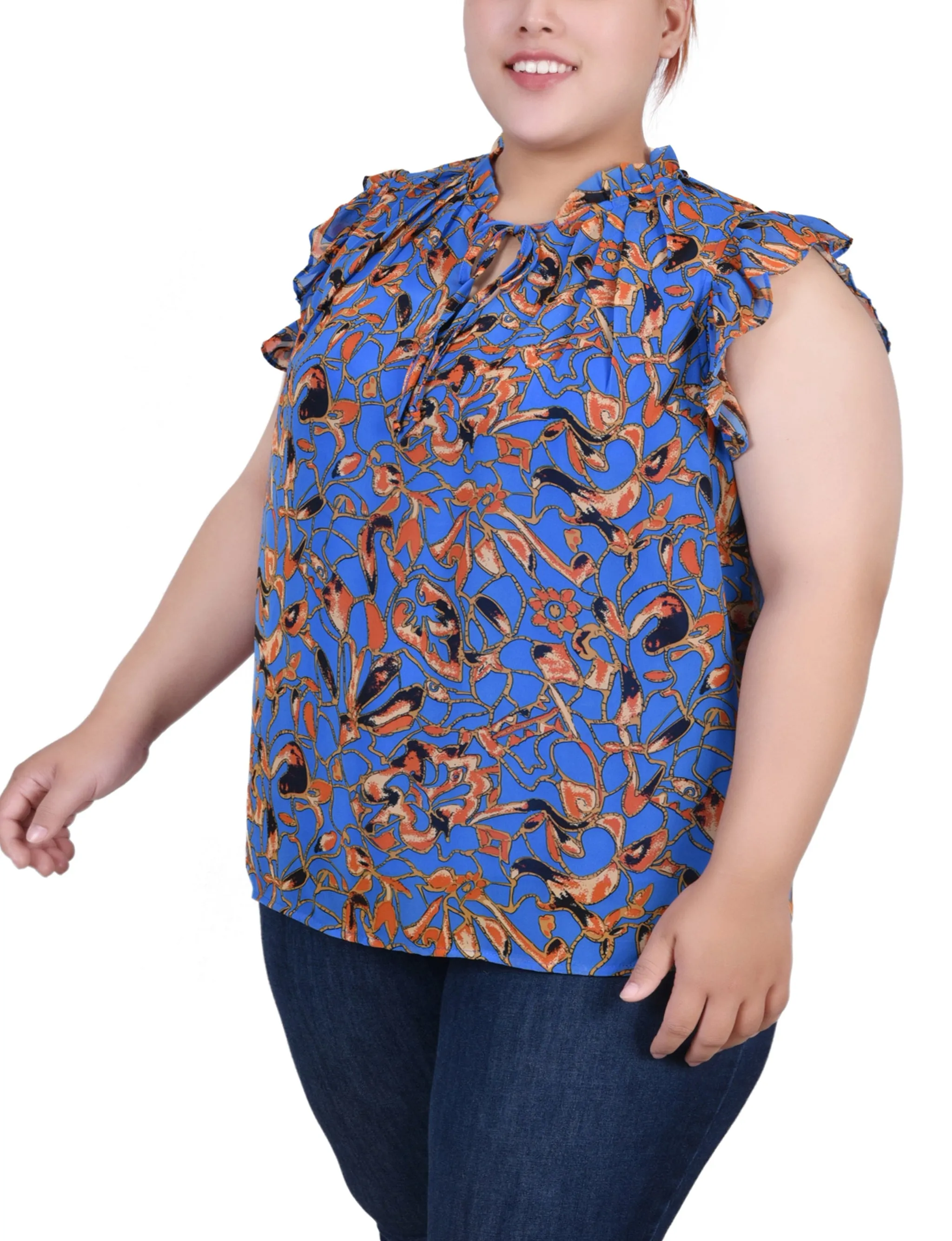 Blouse à manches volantées pour grande taille avec fermeture à nœud