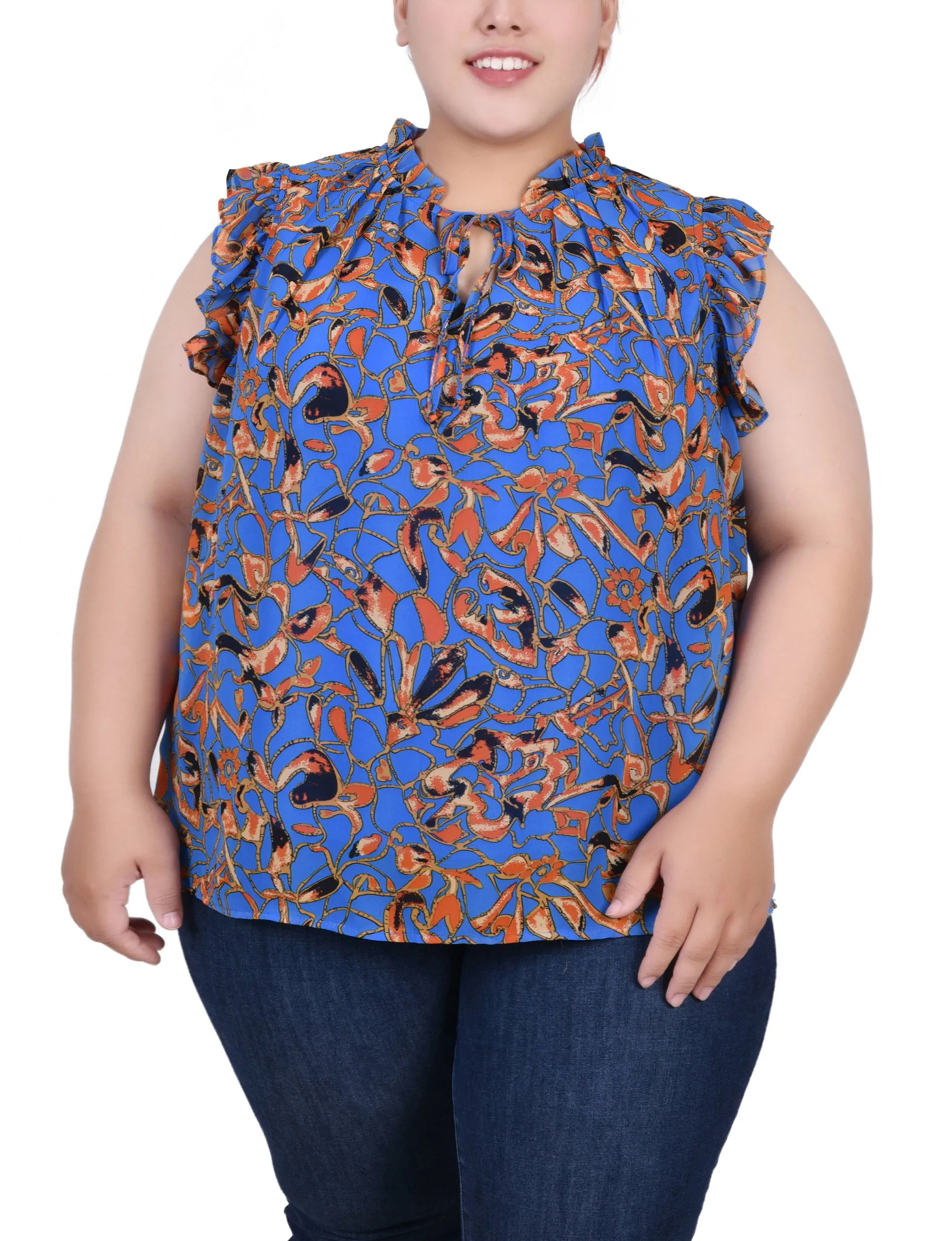 Blouse à manches volantées pour grande taille avec fermeture à nœud