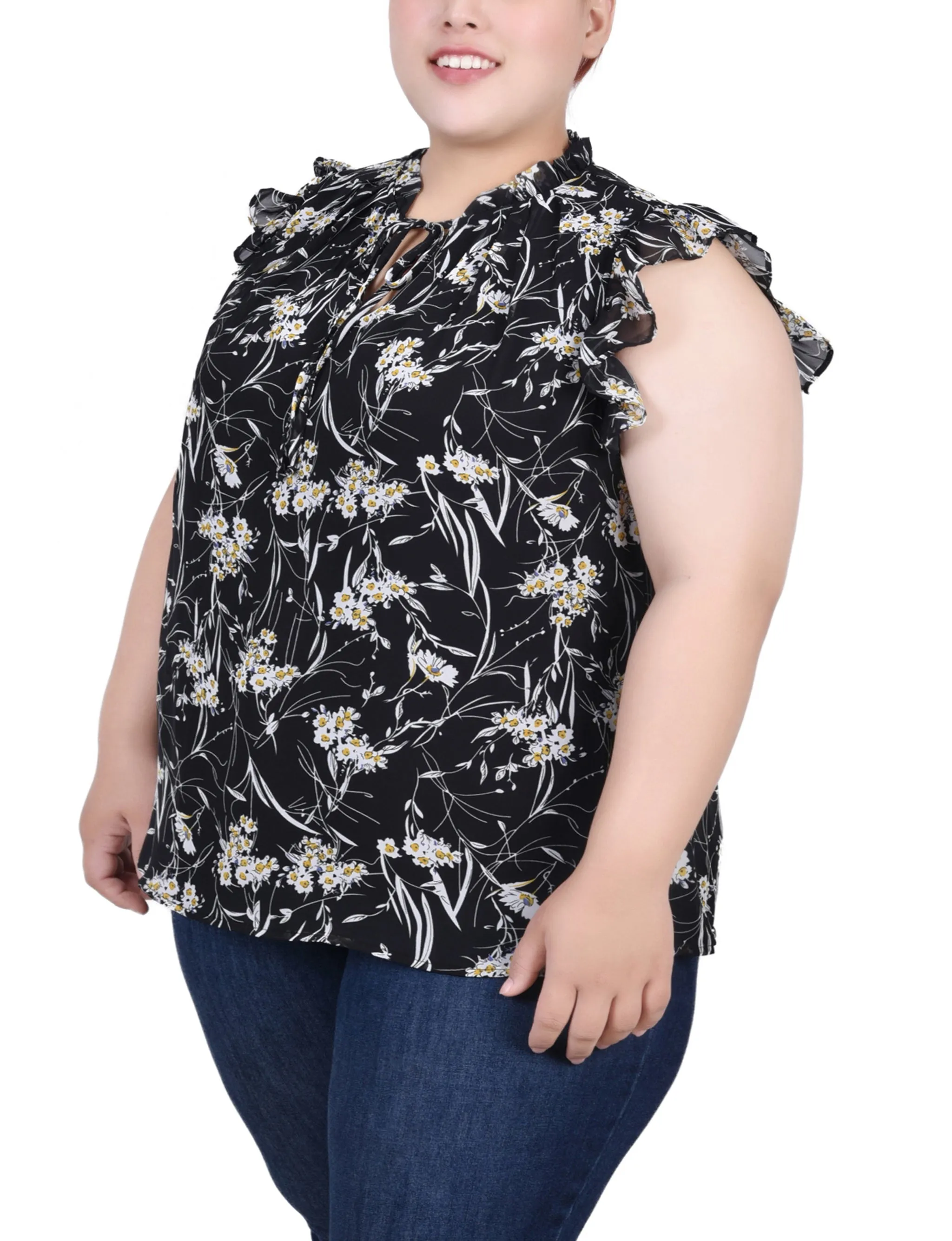 Blouse à manches volantées pour grande taille avec fermeture à nœud