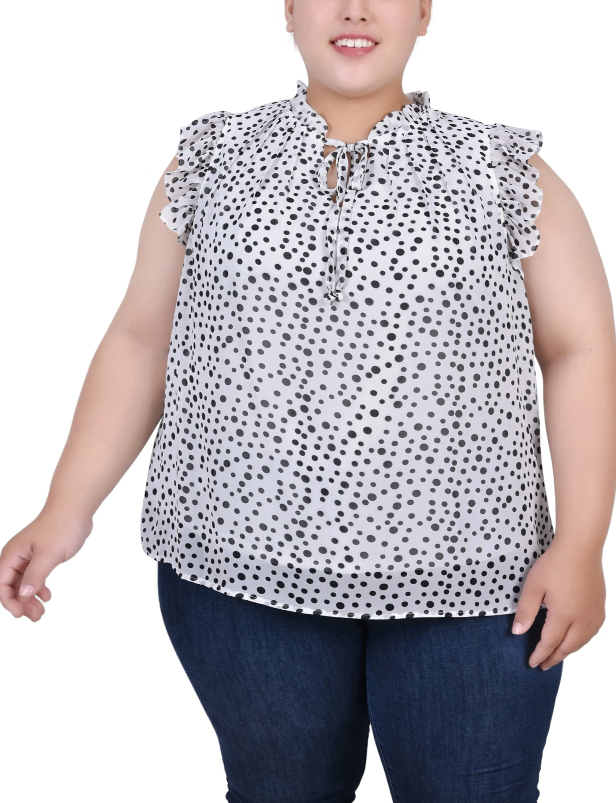 Blouse à manches volantées pour grande taille avec fermeture à nœud