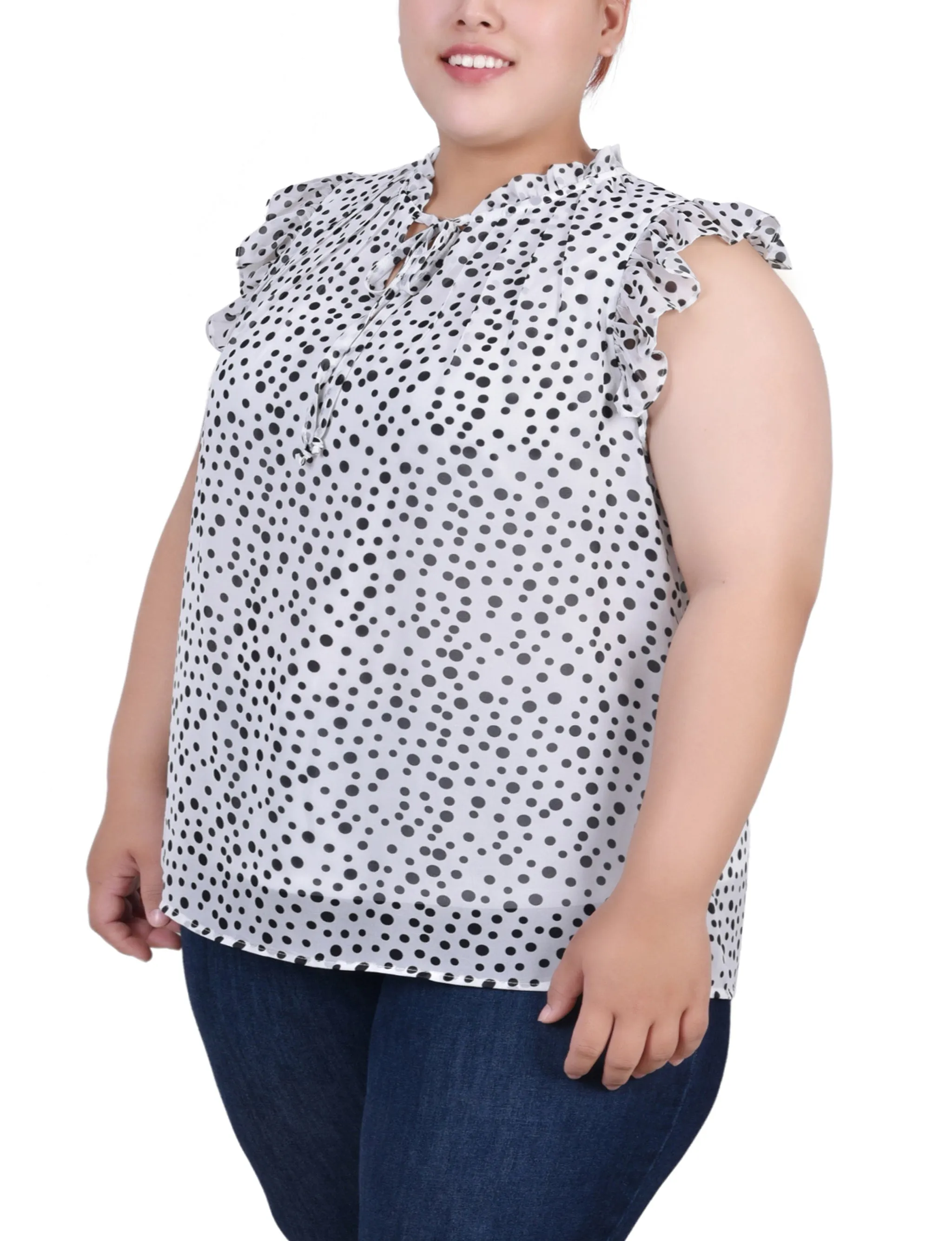Blouse à manches volantées pour grande taille avec fermeture à nœud