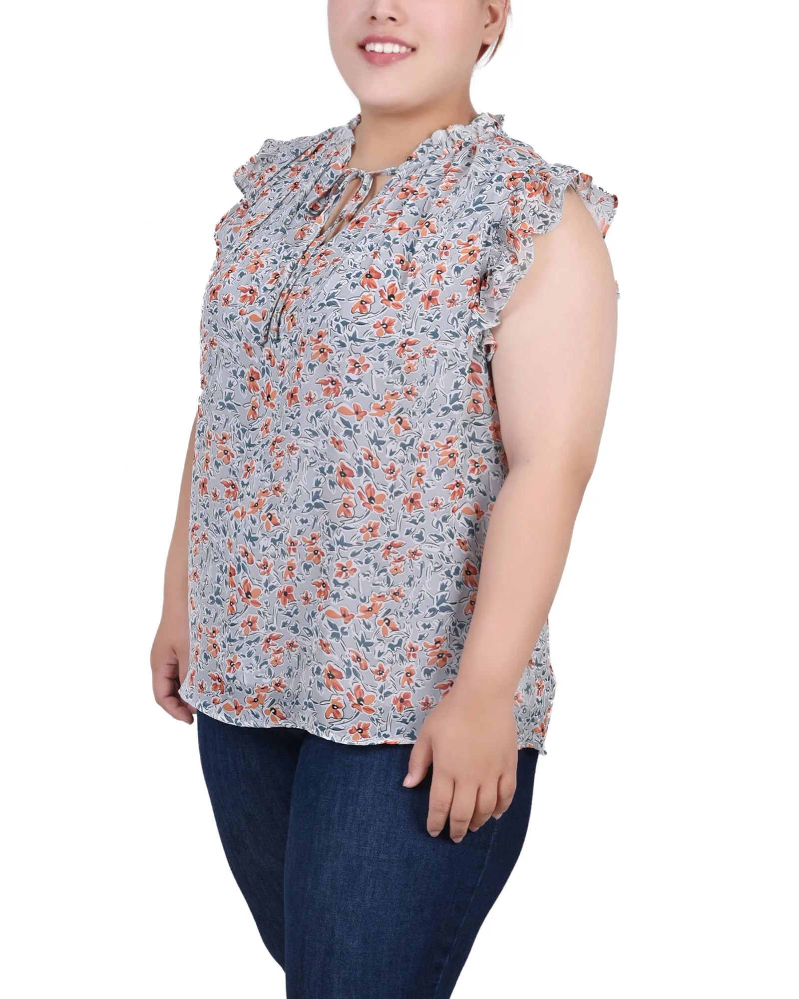 Blouse à manches volantées pour grande taille avec fermeture à nœud