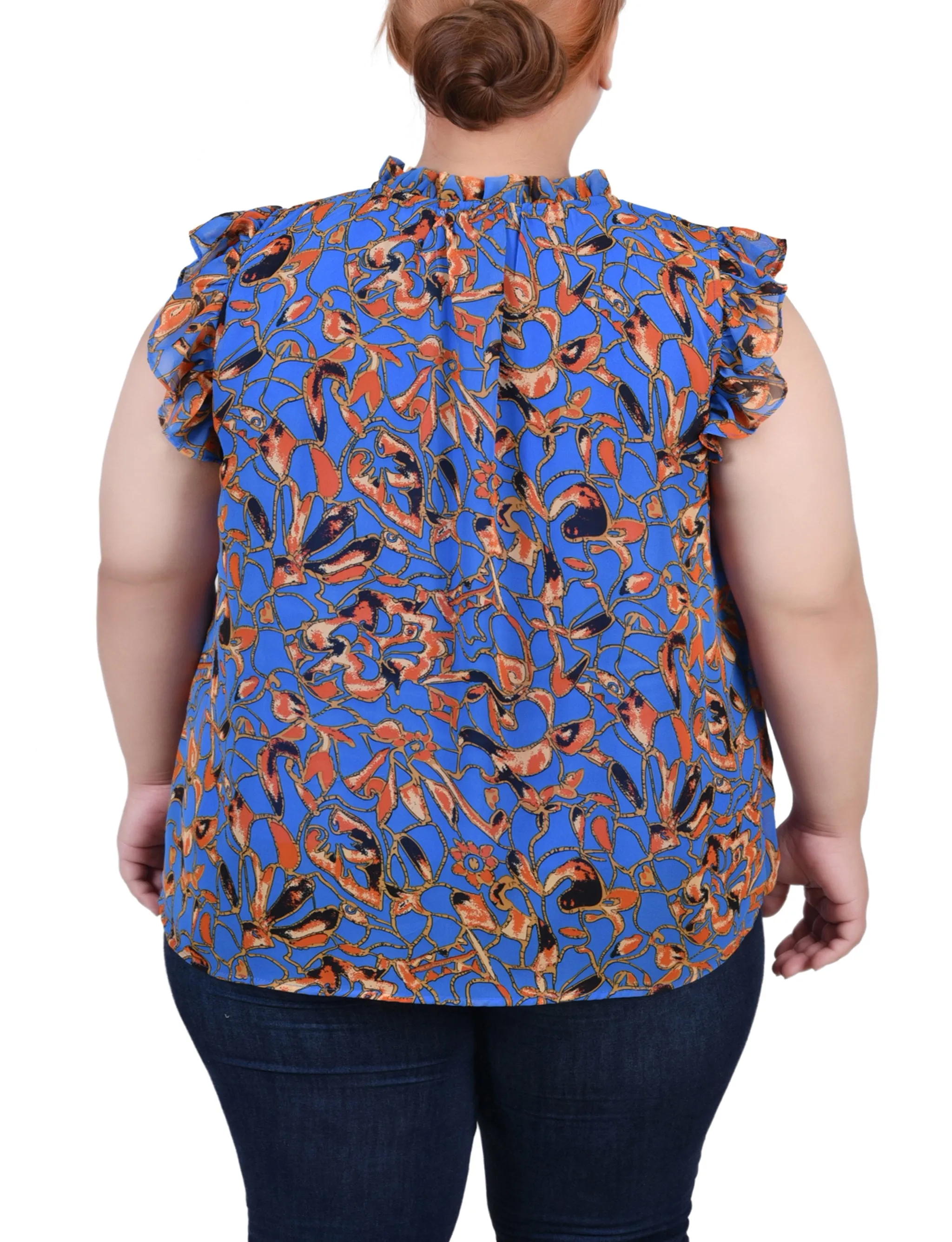 Blouse à manches volantées pour grande taille avec fermeture à nœud