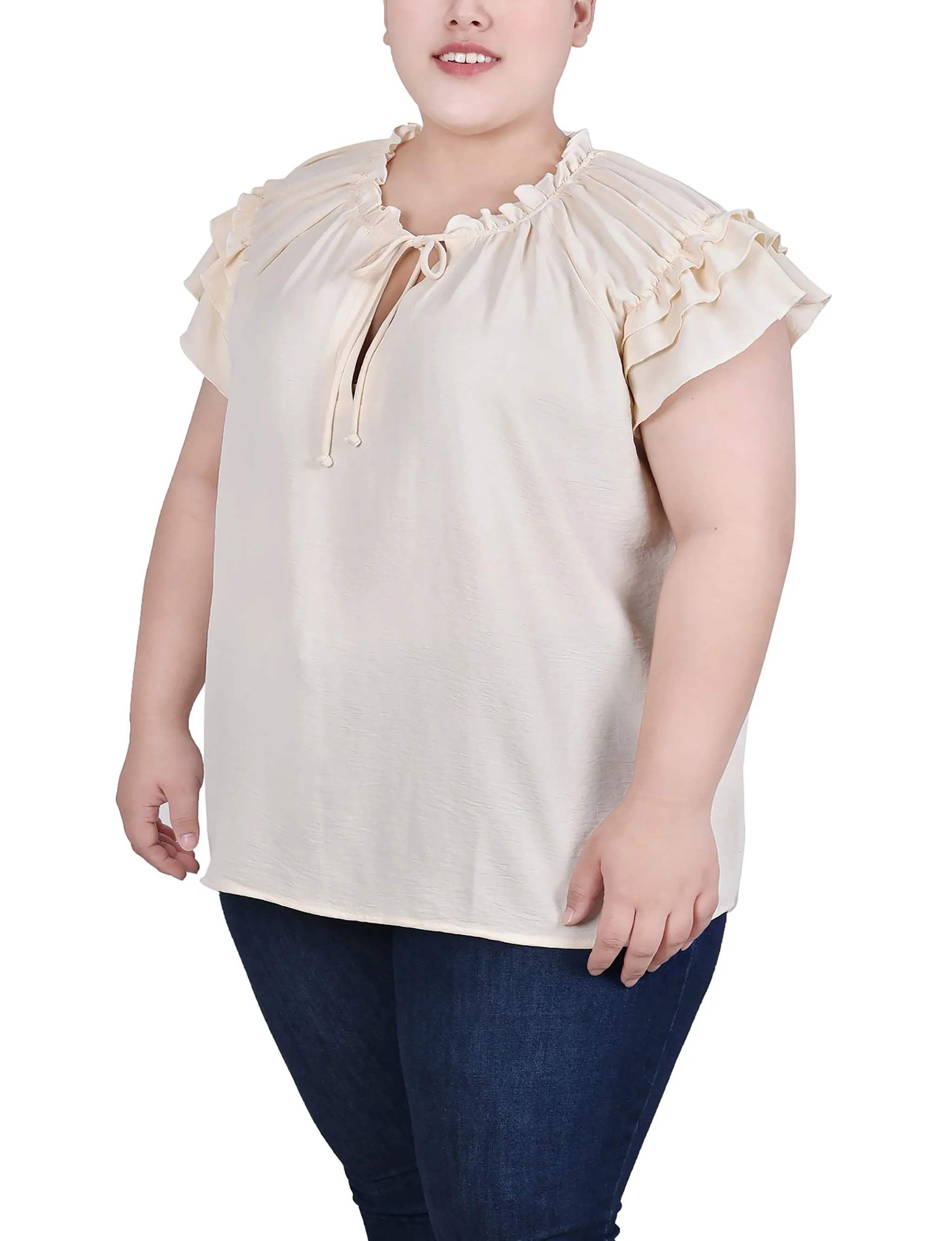 Blouse à manches courtes avec volants pour grandes tailles