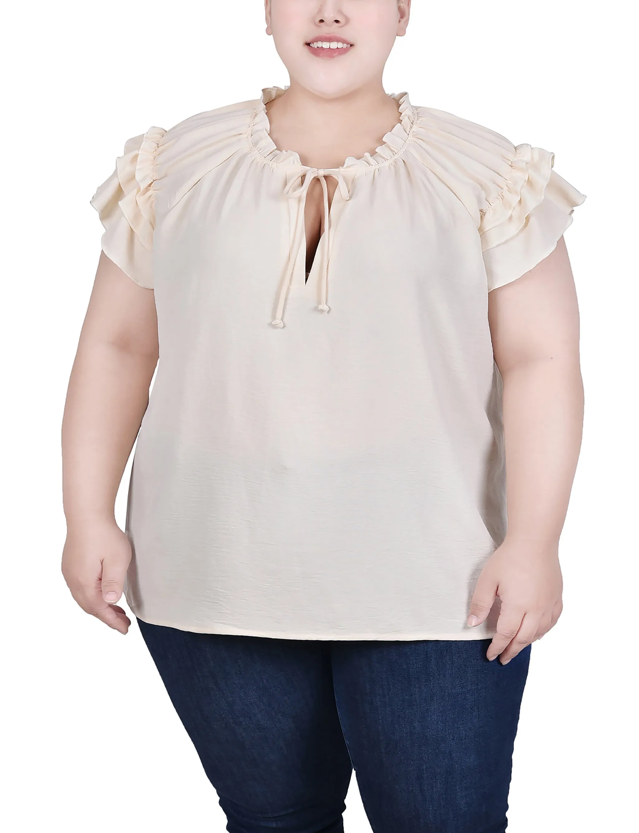 Blouse à manches courtes avec volants pour grandes tailles