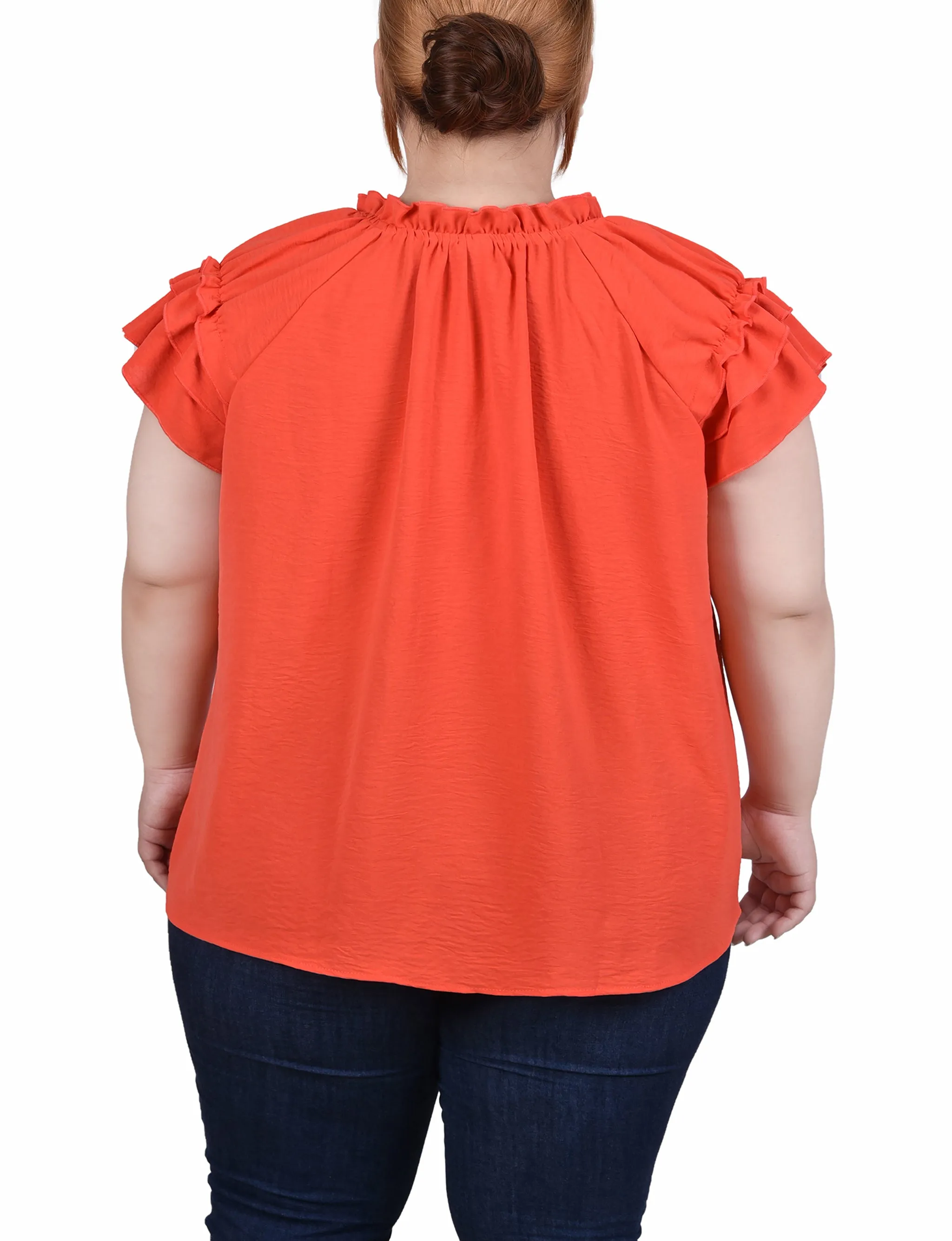 Blouse à manches courtes avec volants pour grandes tailles
