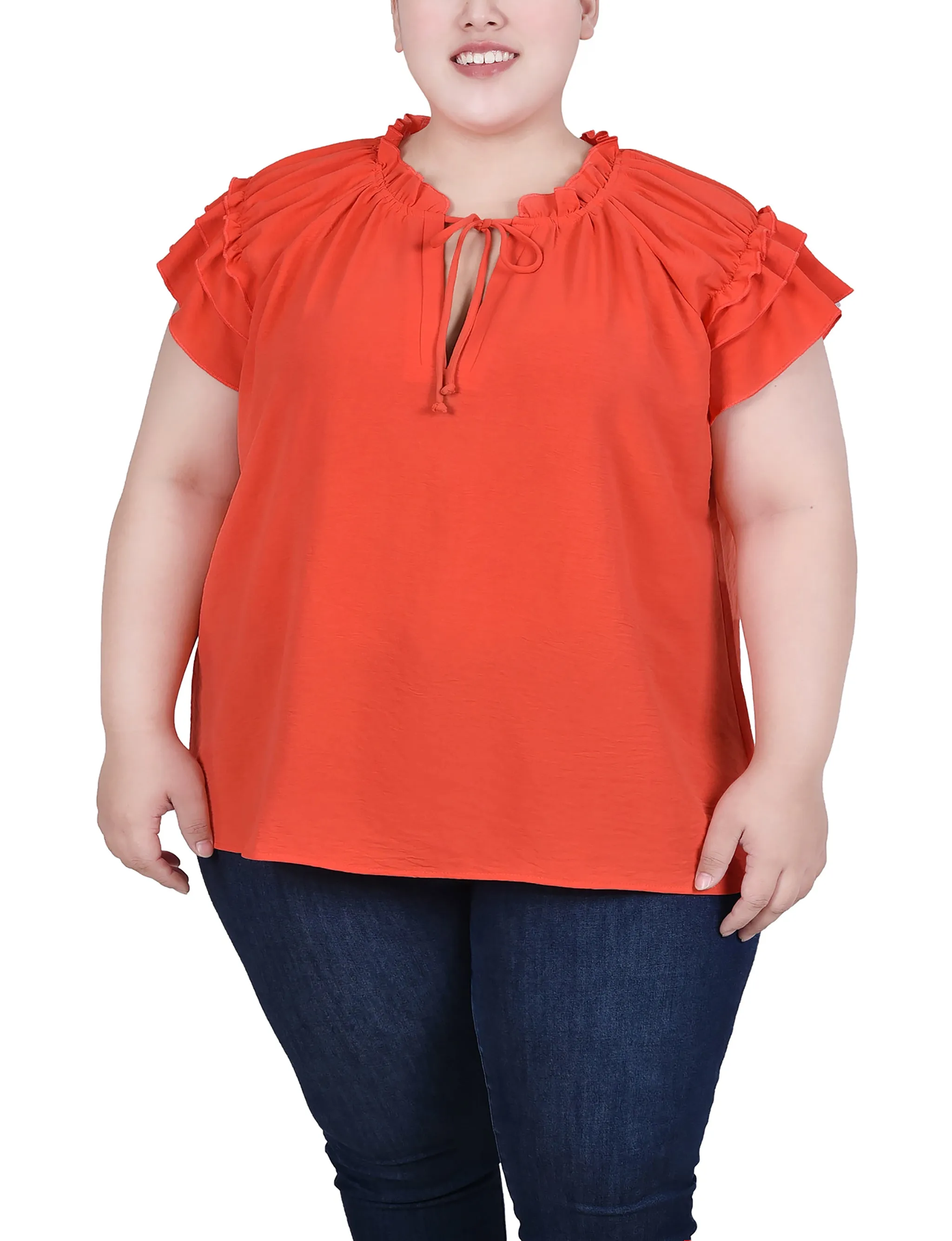 Blouse à manches courtes avec volants pour grandes tailles
