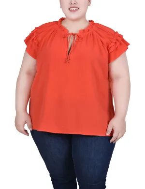 Plus Size Short Sleeve Ruffled Blouse