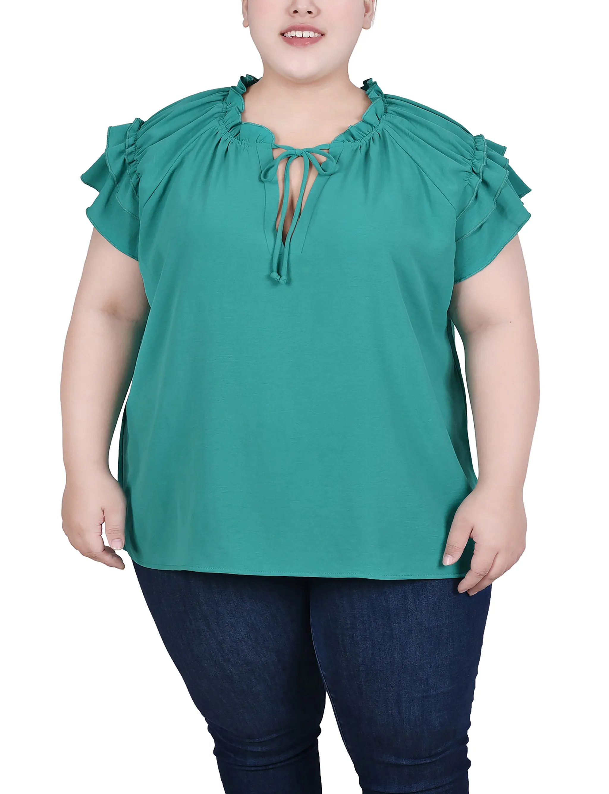 Blouse à manches courtes avec volants pour grandes tailles