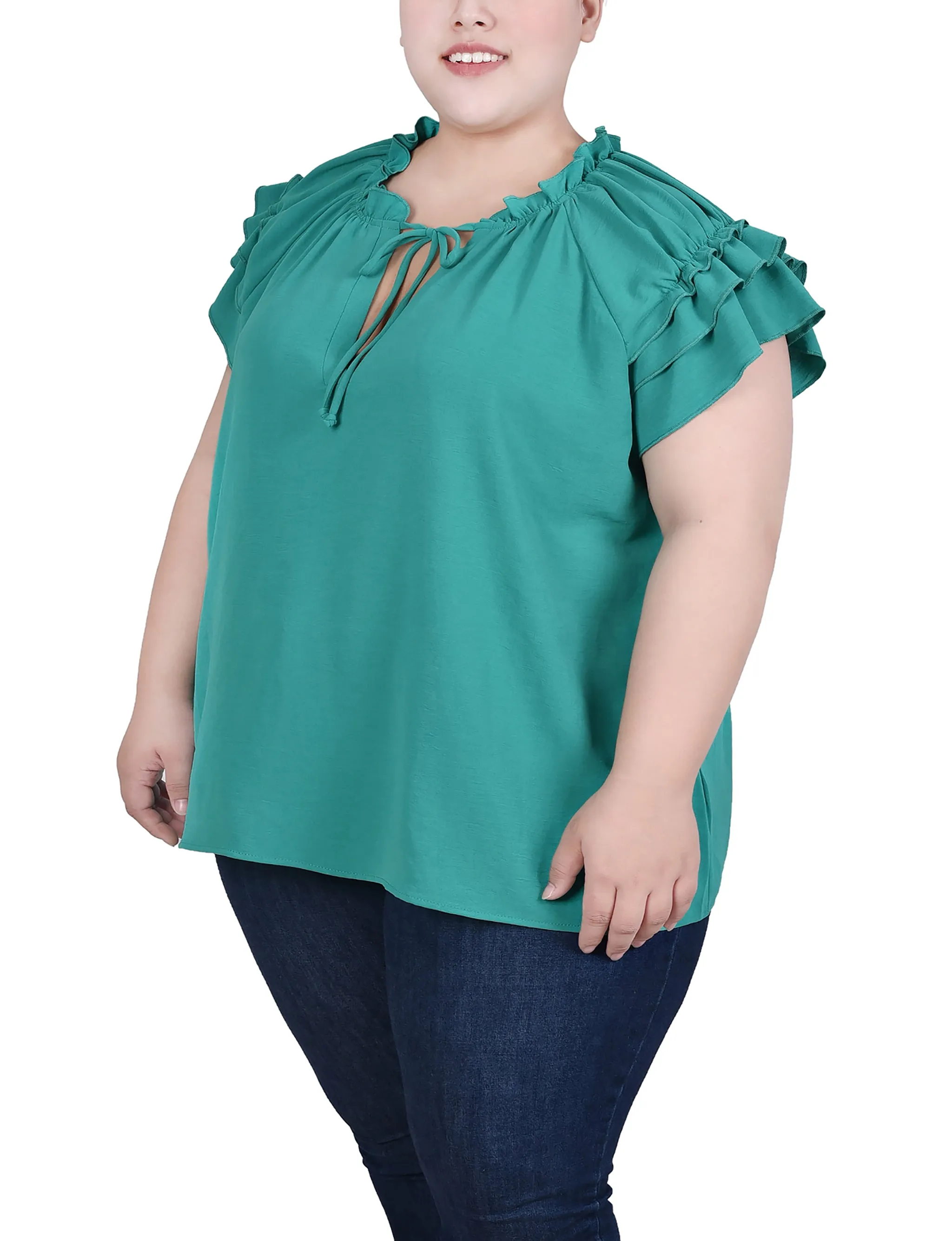 Blouse à manches courtes avec volants pour grandes tailles