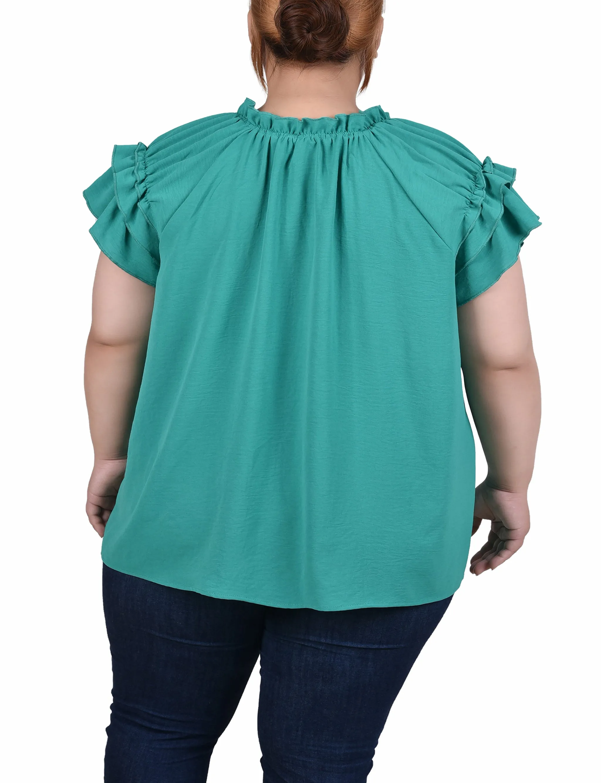 Blouse à manches courtes avec volants pour grandes tailles