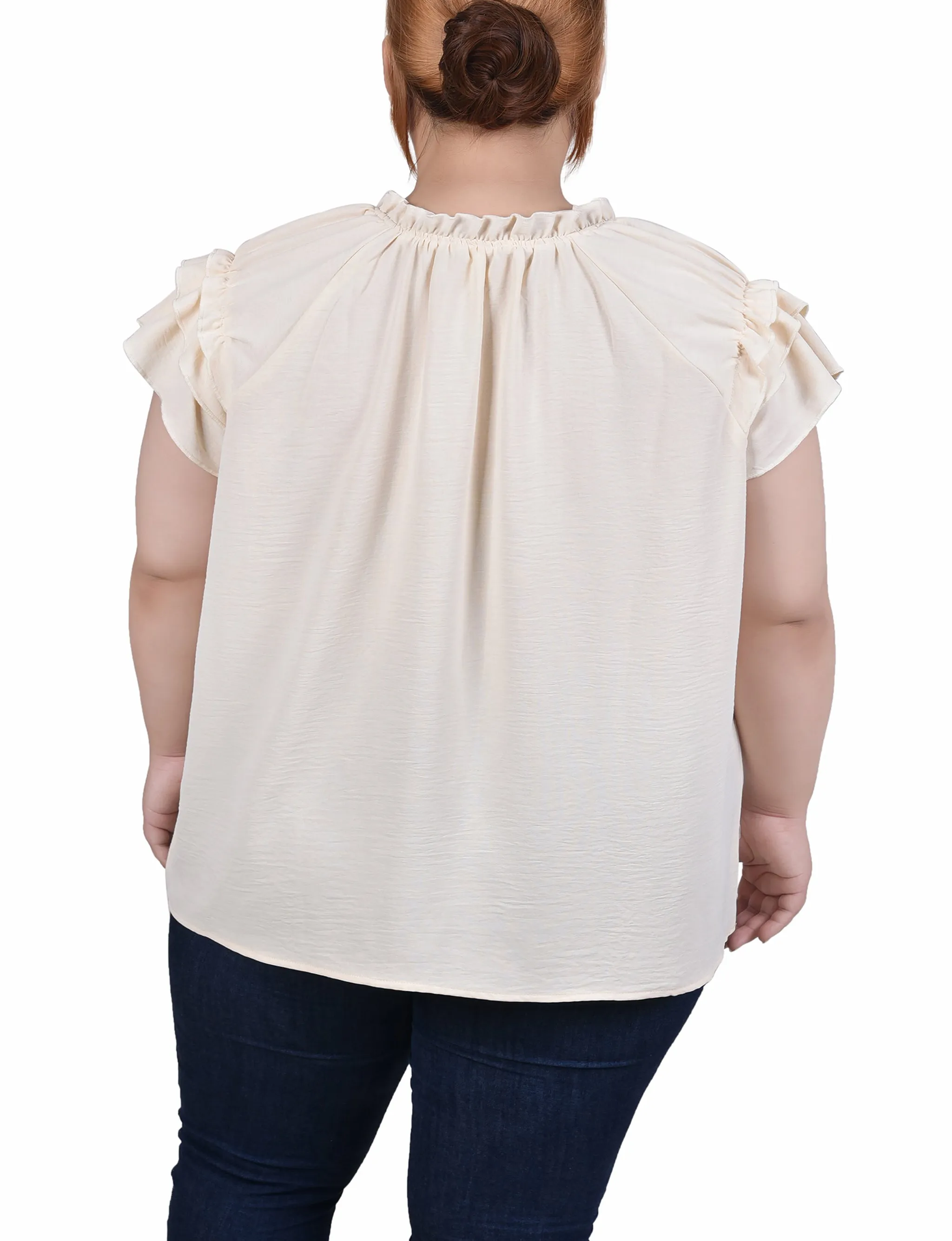Blouse à manches courtes avec volants pour grandes tailles