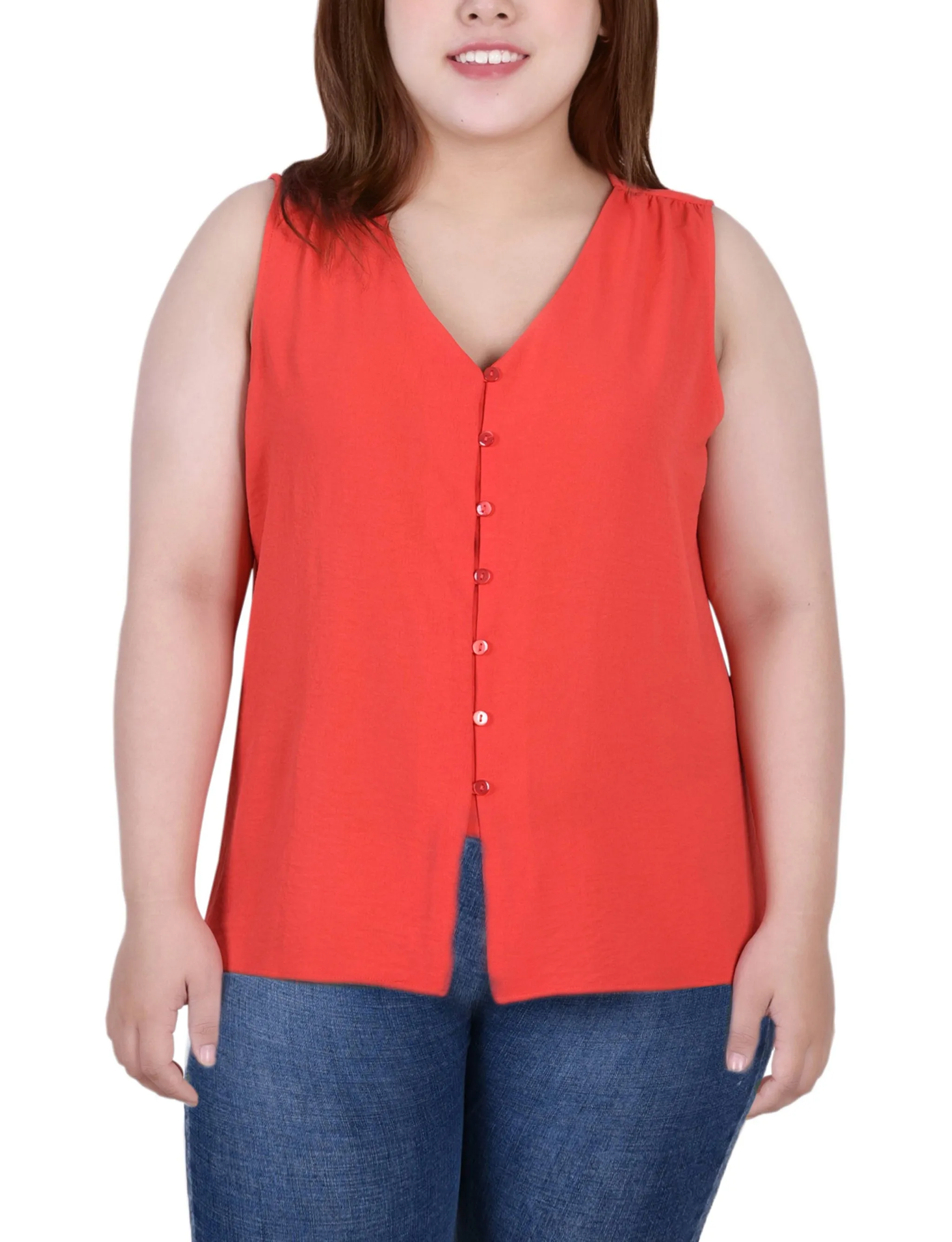 Blouse sans manches à boutonnage devant grande taille