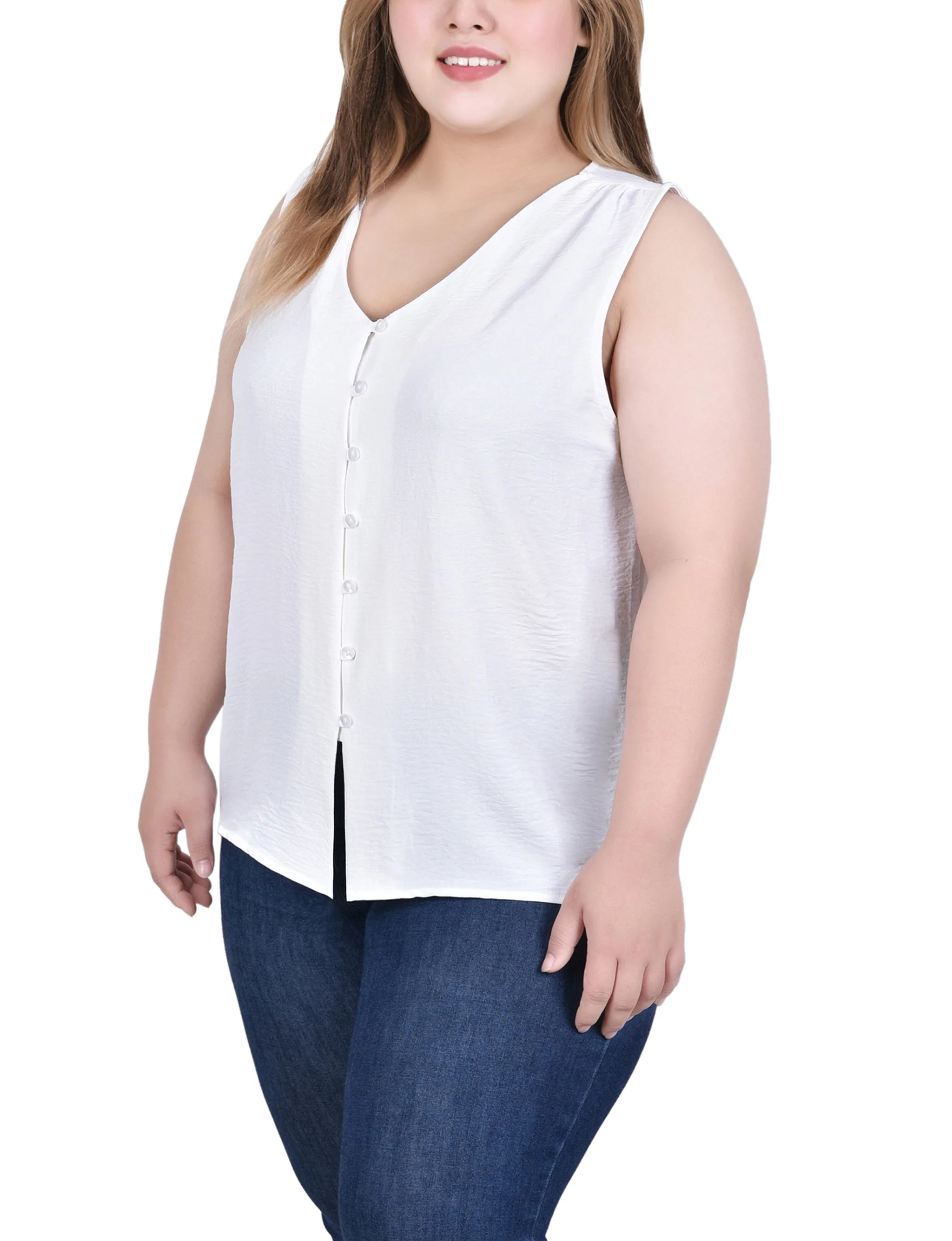 Blouse sans manches à boutonnage devant grande taille