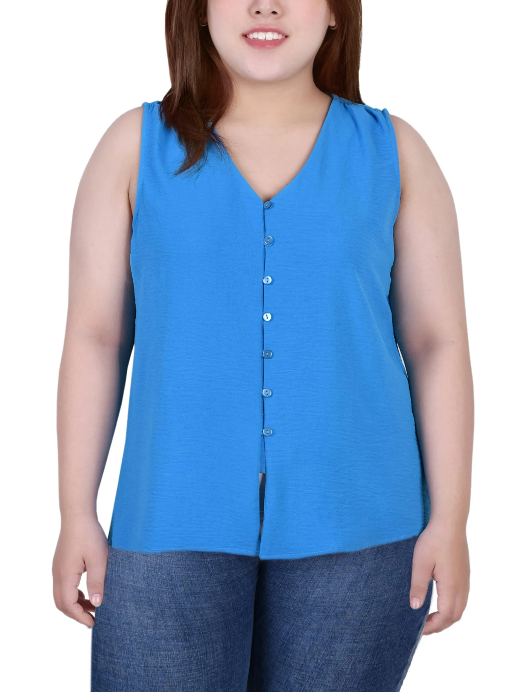 Blouse sans manches à boutonnage devant grande taille