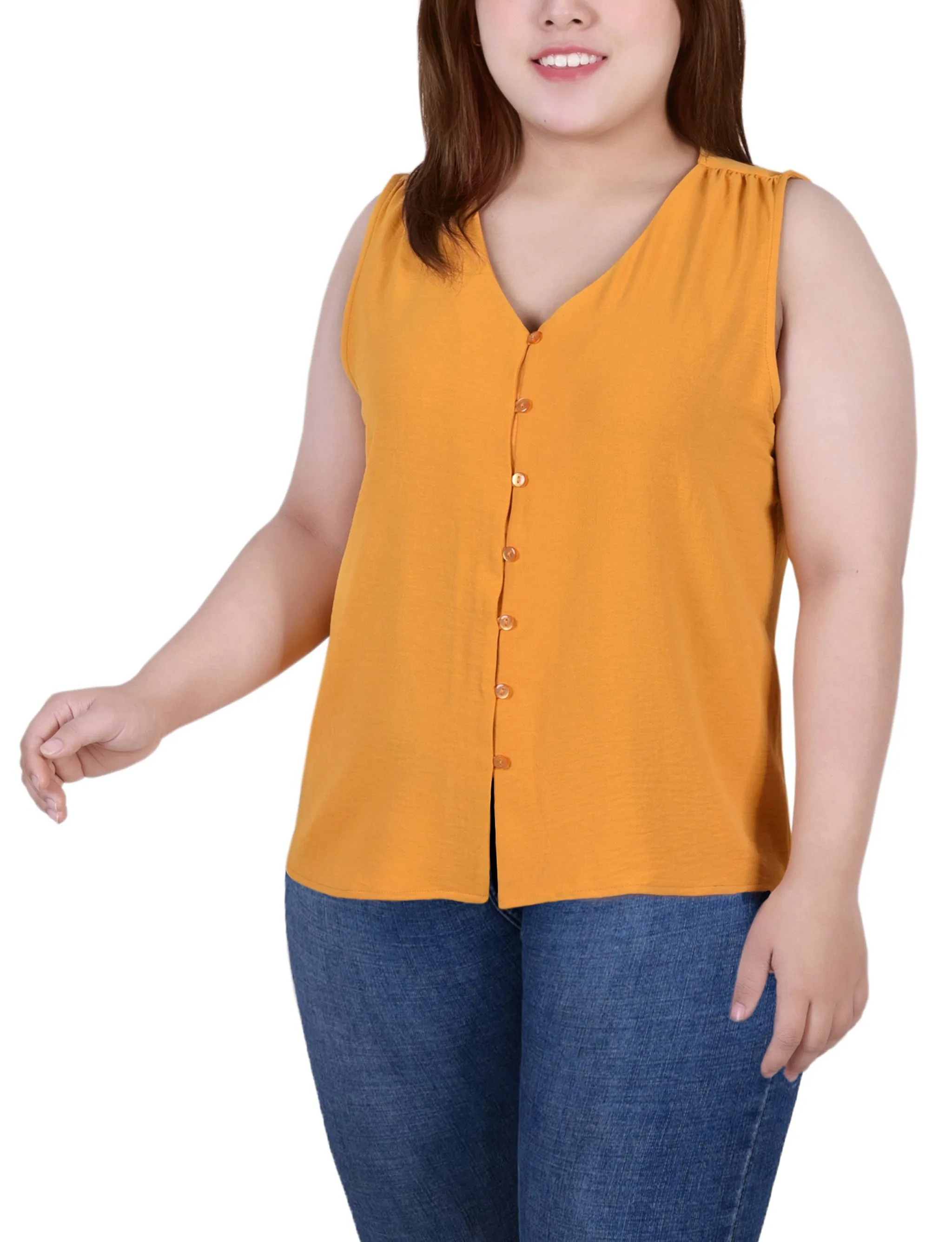 Blouse sans manches à boutonnage devant grande taille