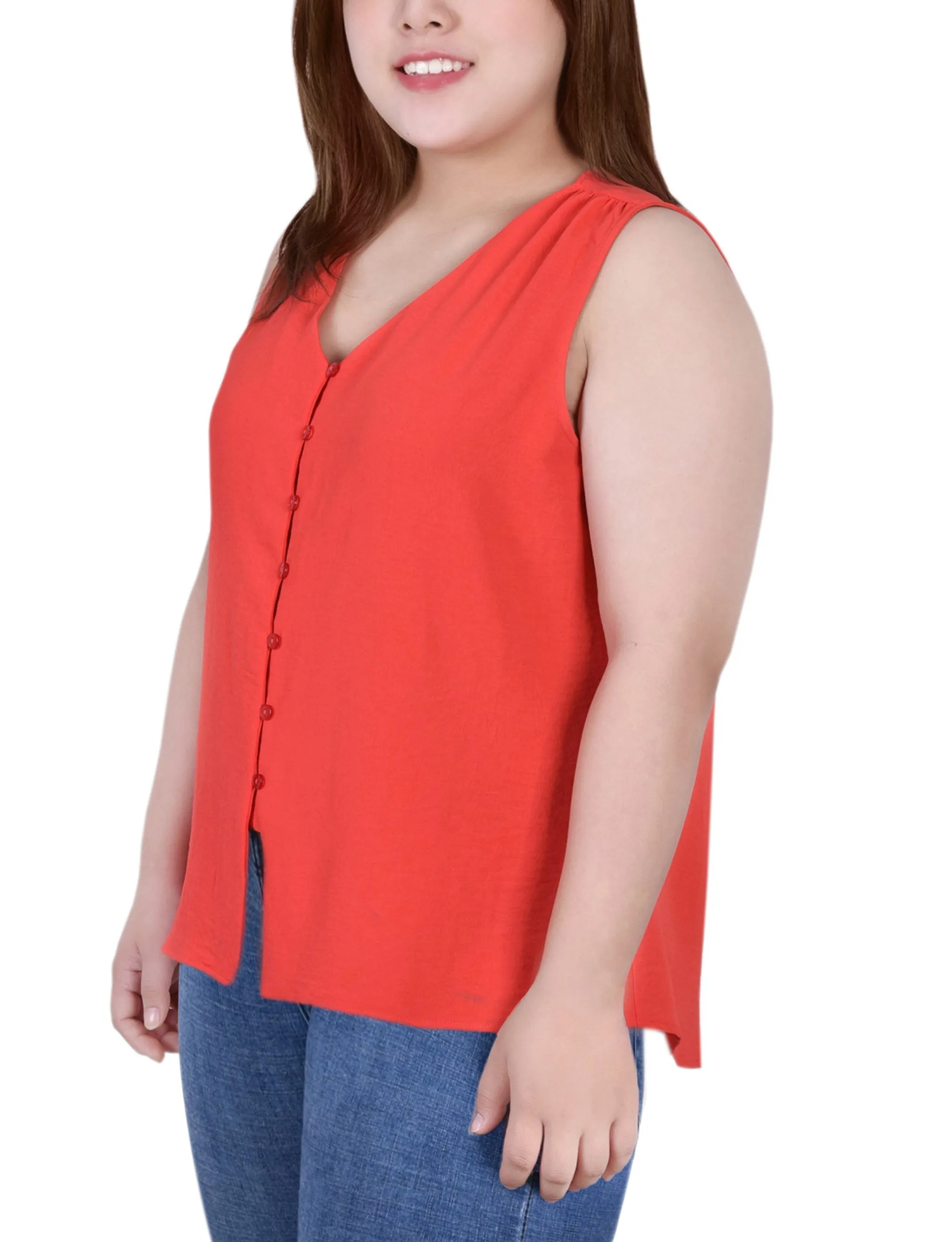 Blouse sans manches à boutonnage devant grande taille
