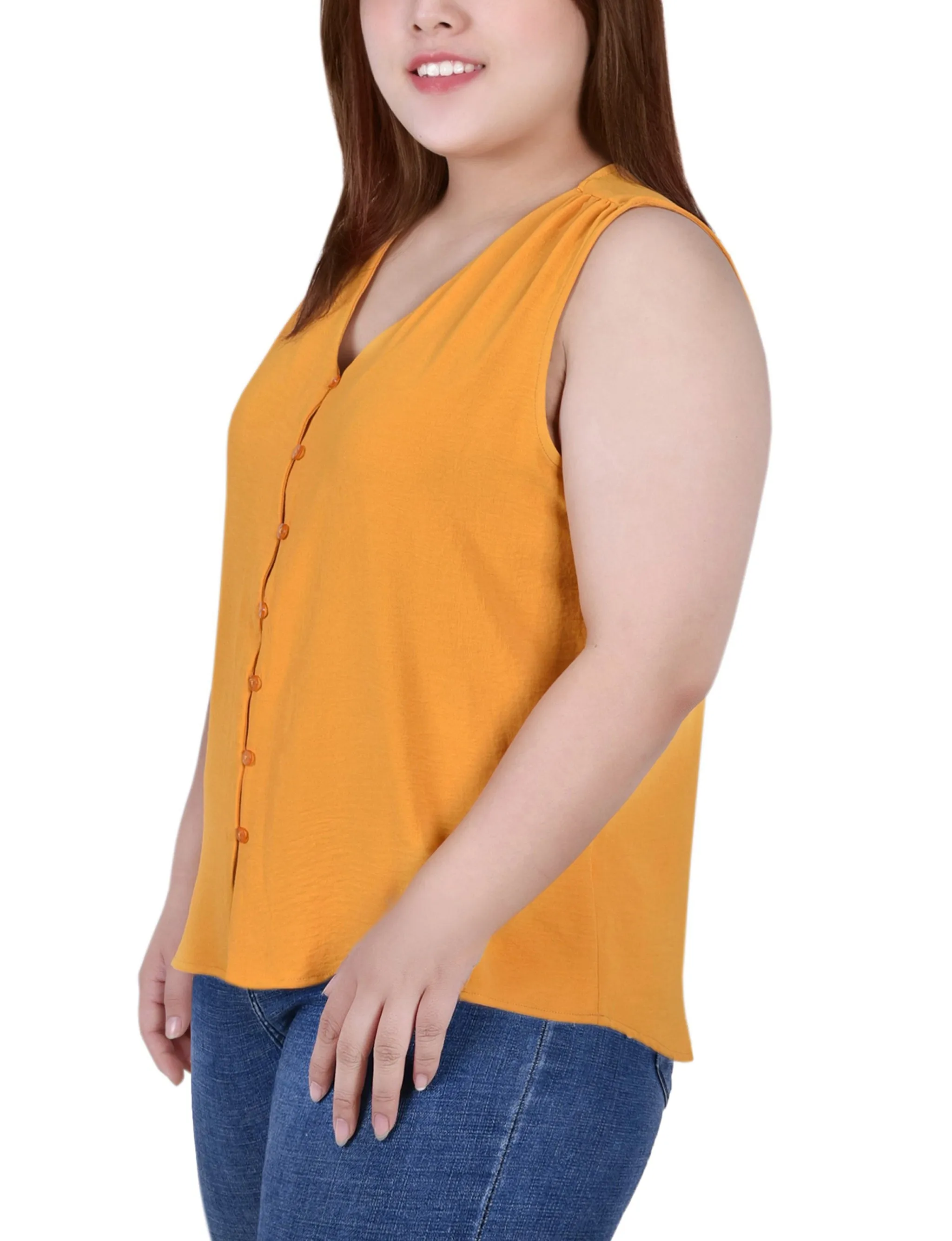Blouse sans manches à boutonnage devant grande taille