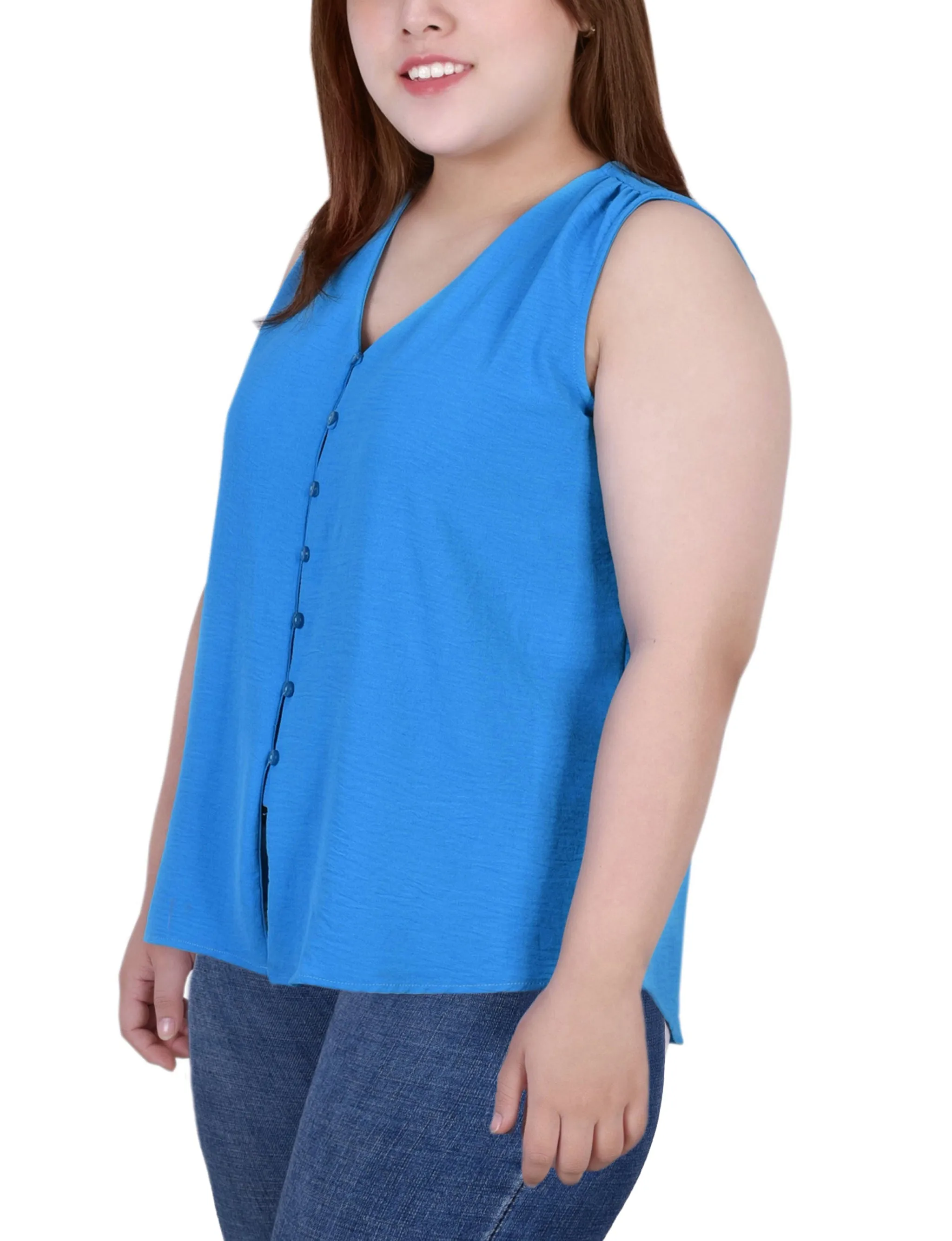 Blouse sans manches à boutonnage devant grande taille