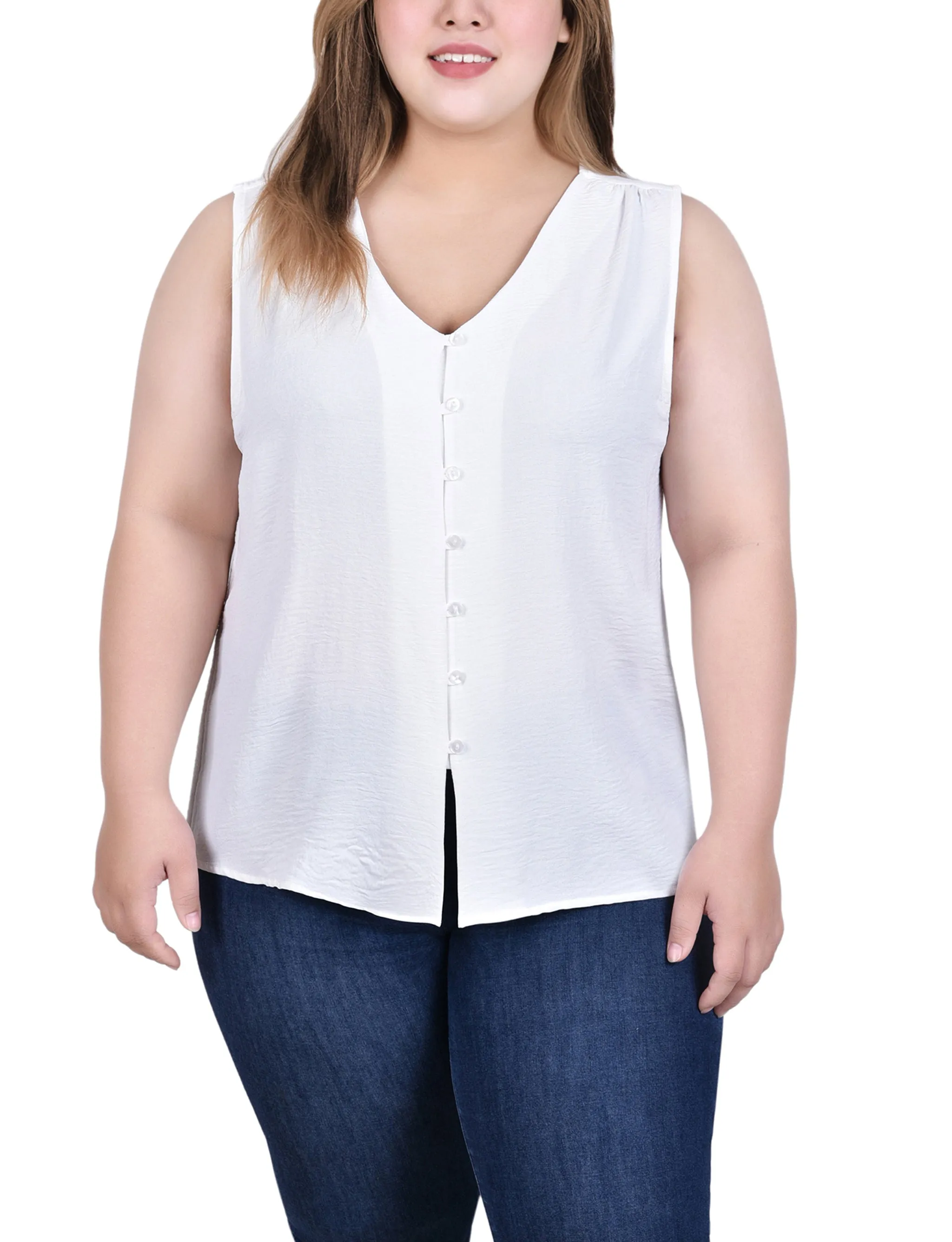 Blouse sans manches à boutonnage devant grande taille