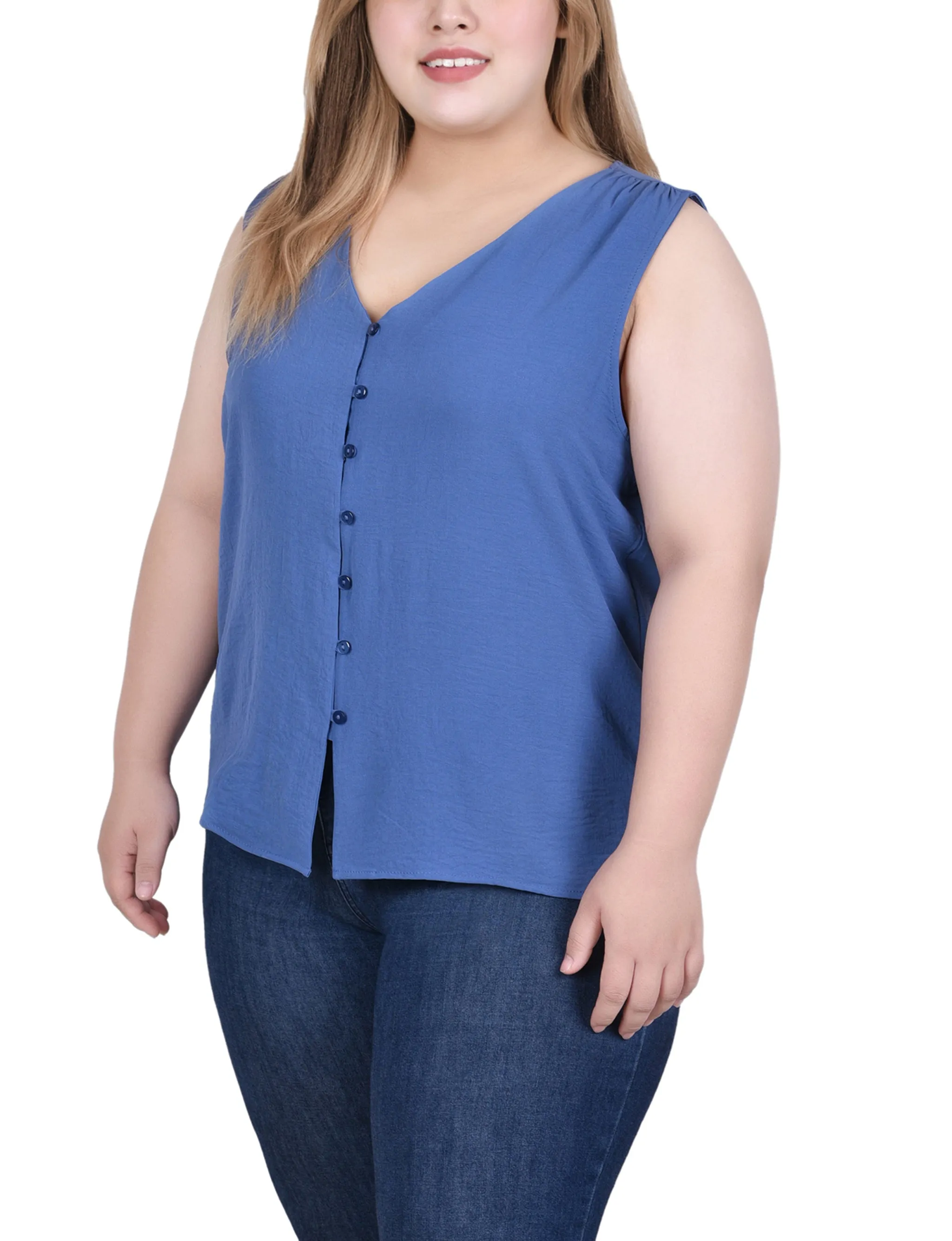 Blouse sans manches à boutonnage devant grande taille