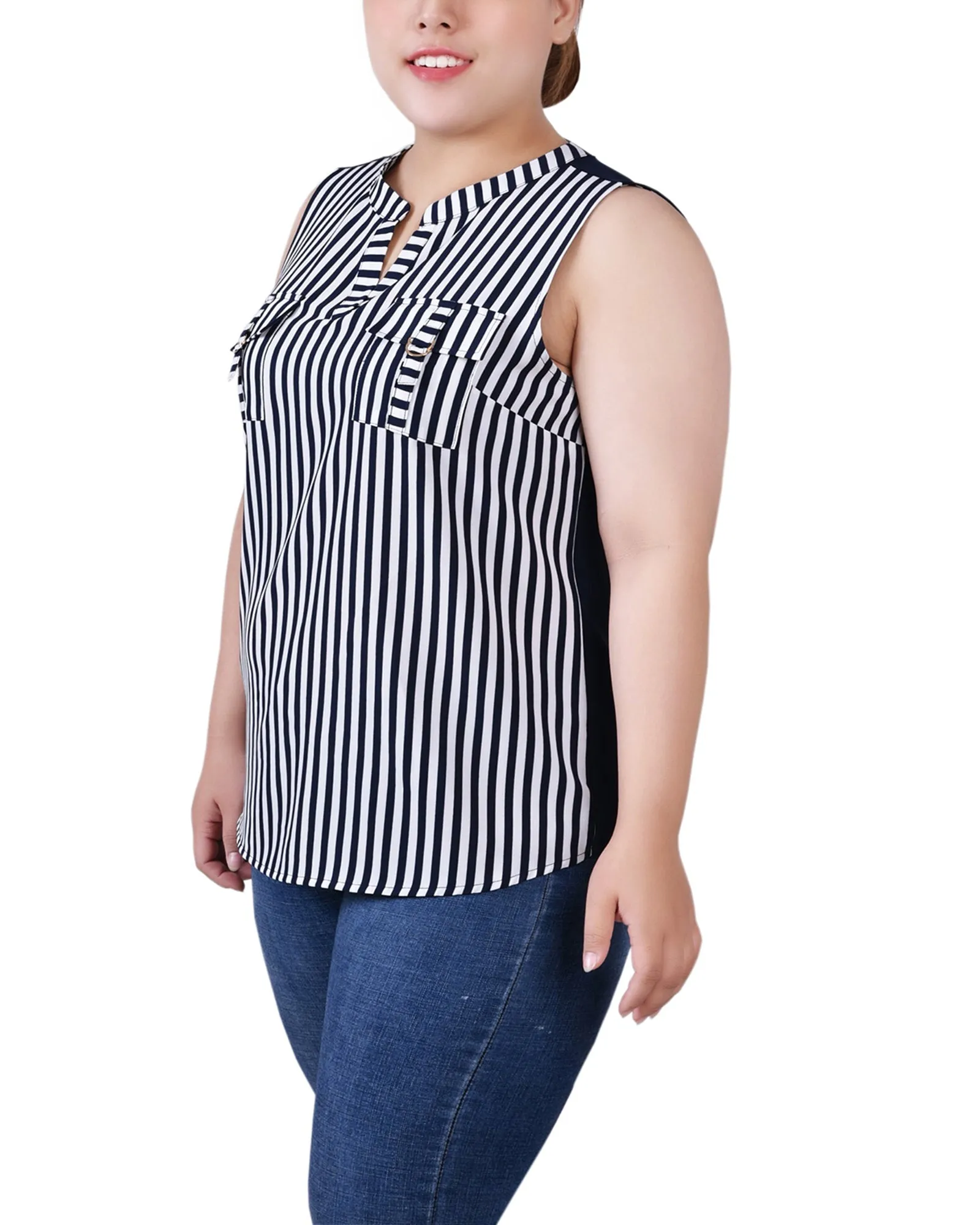 Blouse combinée sans manches à encolure en Y pour grandes tailles
