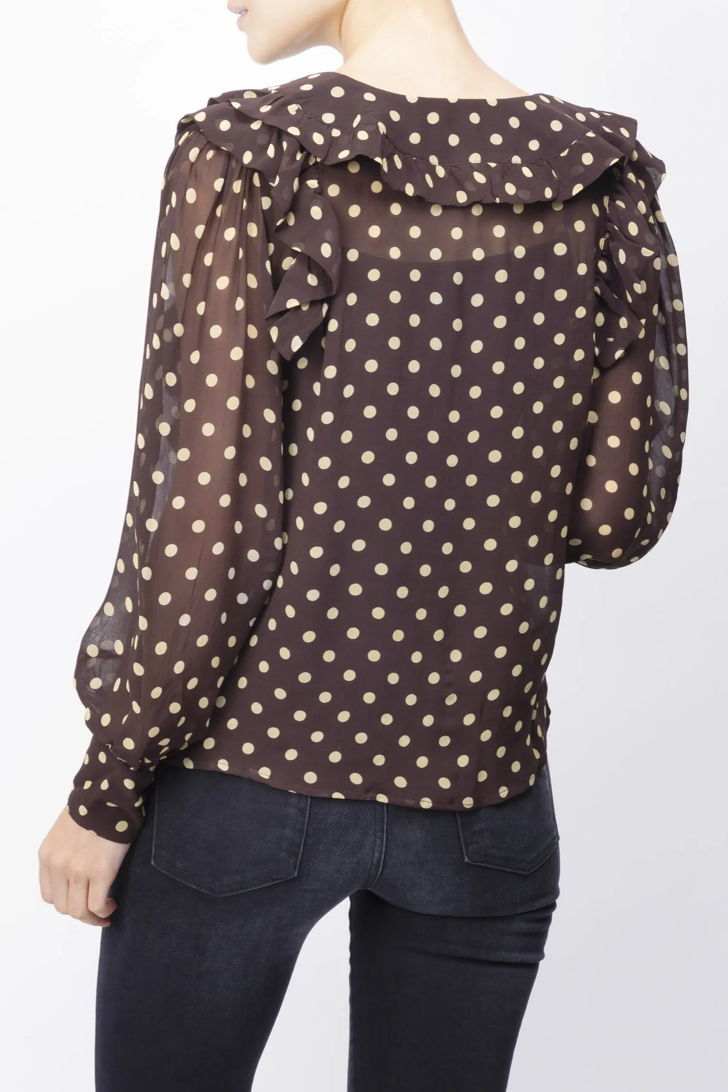 Blouse à volants imprimée pois