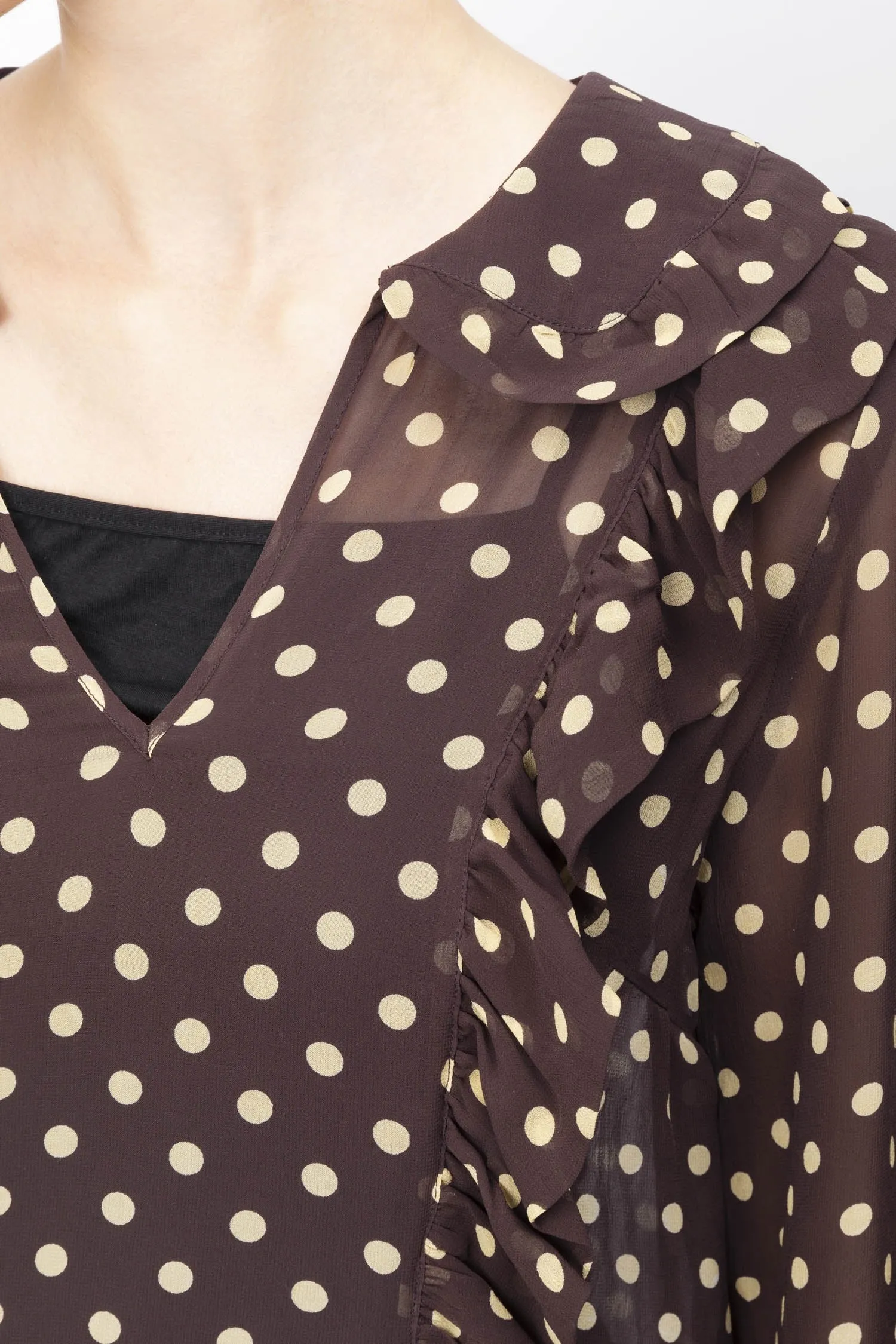 Blouse à volants imprimée pois