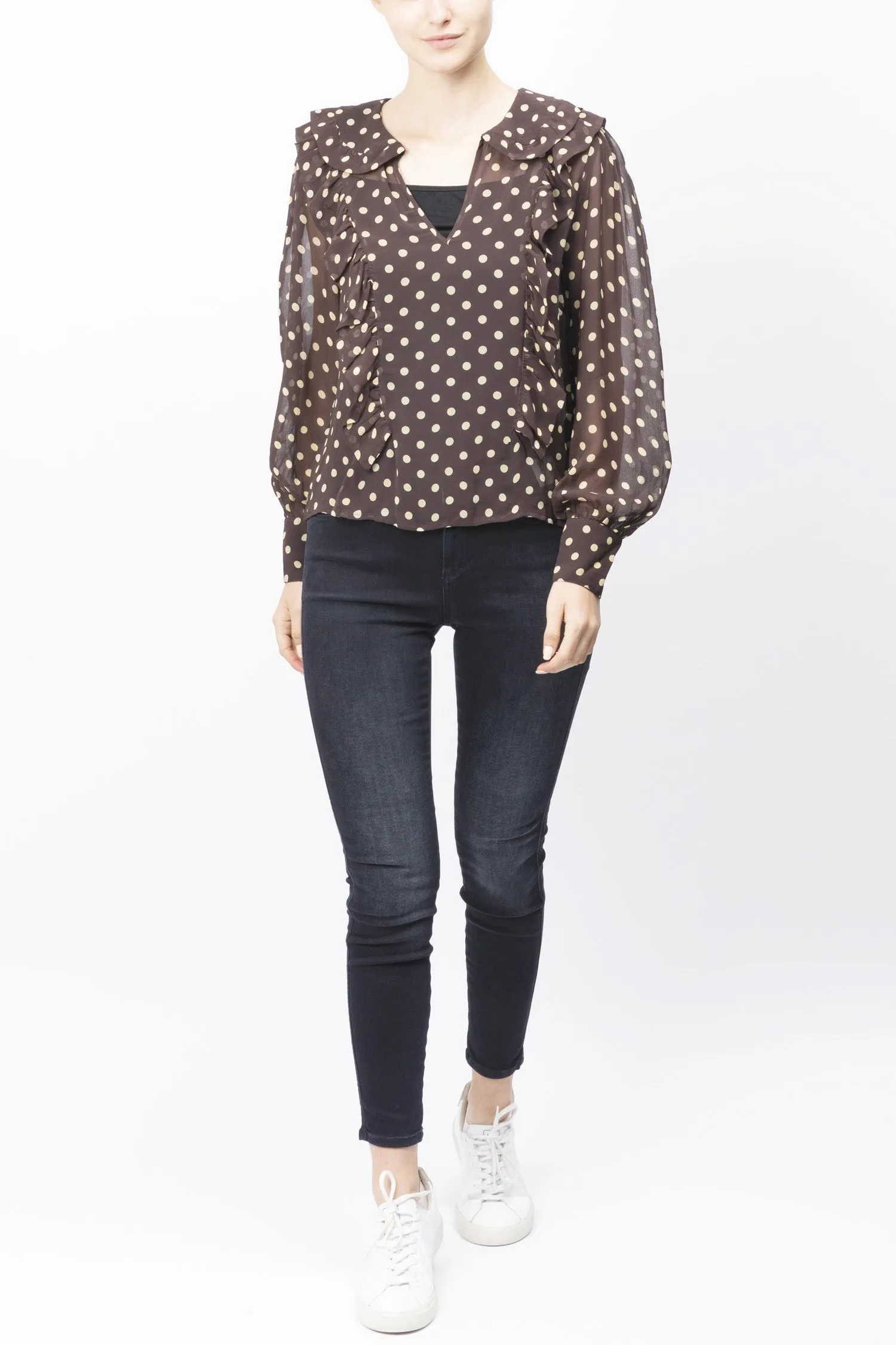 Blouse à volants imprimée pois