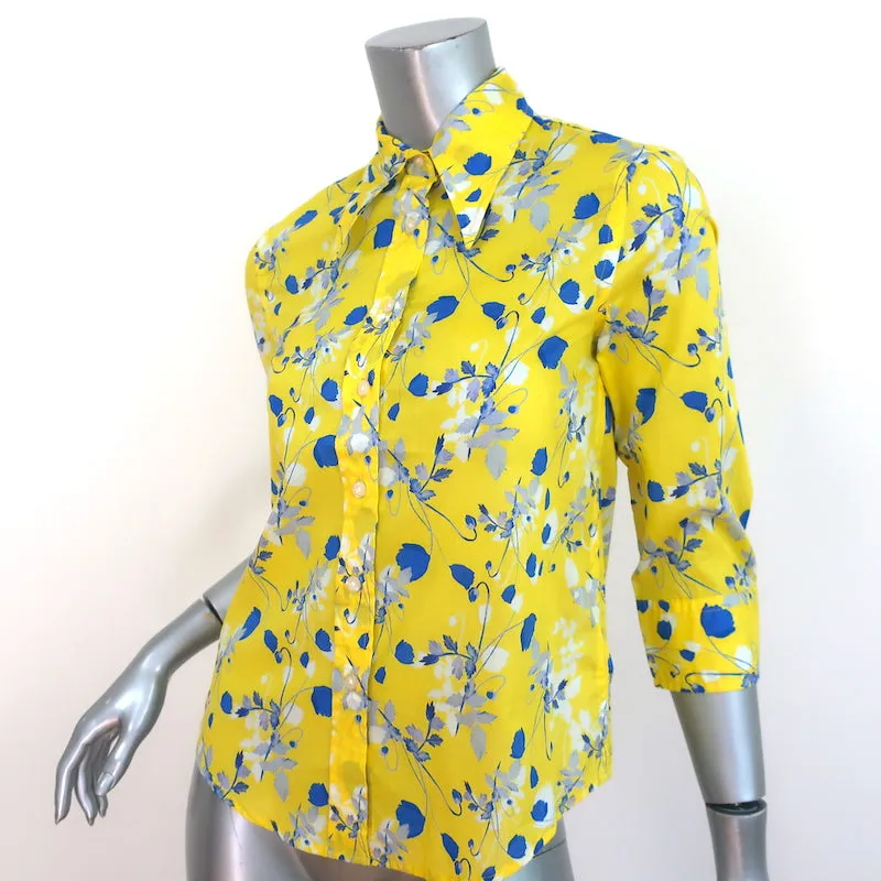 R13 Chemise à col exagéré Imprimé floral jaune en coton Taille S NEUF