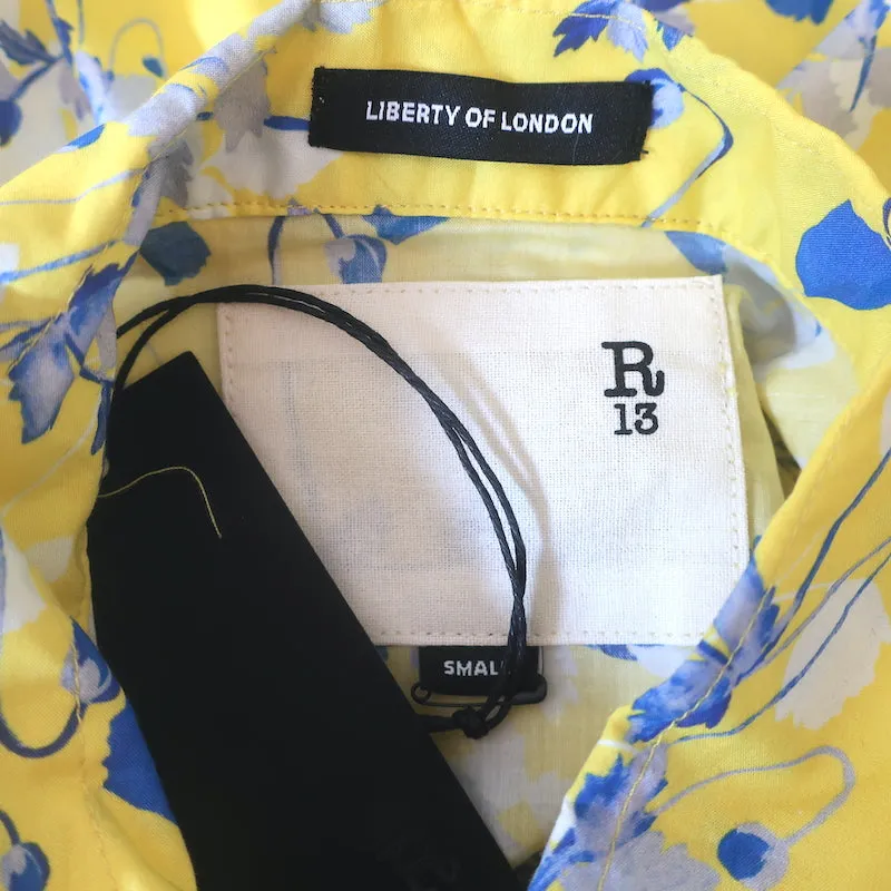 R13 Chemise à col exagéré Imprimé floral jaune en coton Taille S NEUF
