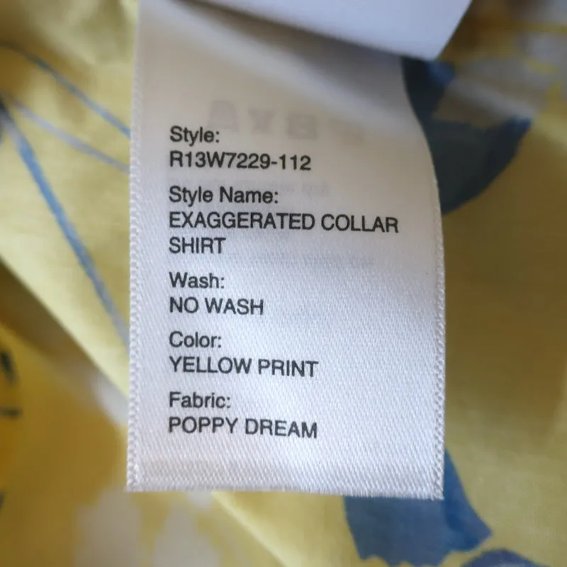 R13 Chemise à col exagéré Imprimé floral jaune en coton Taille S NEUF