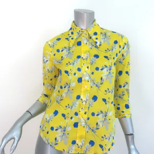 R13 Exaggerated Collar Shirt Yellow Floral Print Cotton Size Small NEW