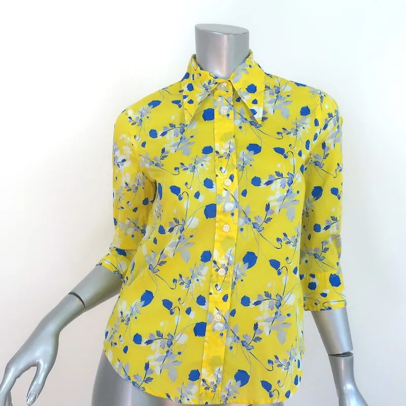 R13 Chemise à col exagéré Imprimé floral jaune en coton Taille S NEUF