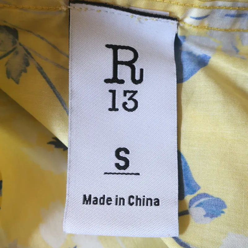 R13 Chemise à col exagéré Imprimé floral jaune en coton Taille S NEUF