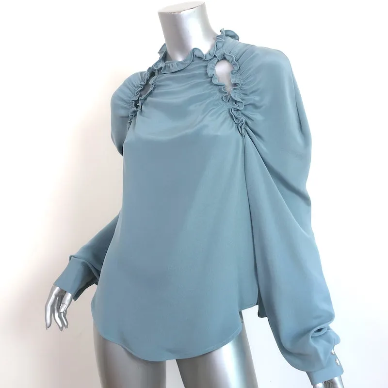 Rachel Comey Blouse à Volants Bleue en Soie Taille 6 Haut à Manches Longues avec Découpes
