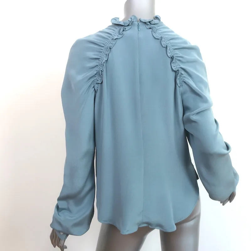 Rachel Comey Blouse à Volants Bleue en Soie Taille 6 Haut à Manches Longues avec Découpes