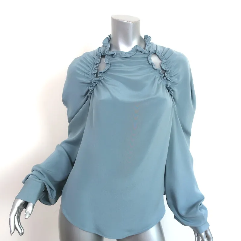 Rachel Comey Blouse à Volants Bleue en Soie Taille 6 Haut à Manches Longues avec Découpes