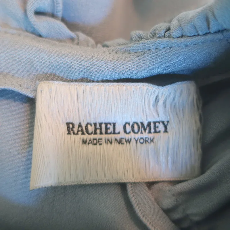 Rachel Comey Blouse à Volants Bleue en Soie Taille 6 Haut à Manches Longues avec Découpes