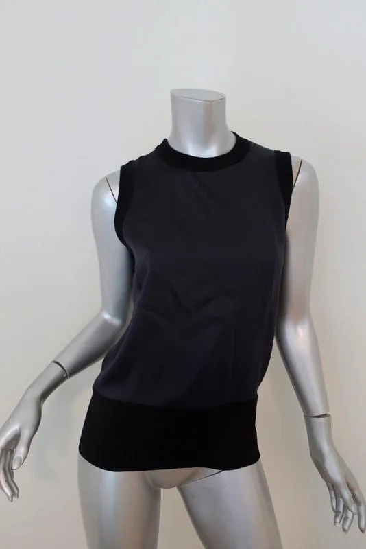 Rag & Bone Débardeur Darcie Satin Marine & Maille Côtelée Noire Taille Petit Haut Sans Manches