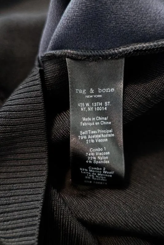 Rag & Bone Débardeur Darcie Satin Marine & Maille Côtelée Noire Taille Petit Haut Sans Manches