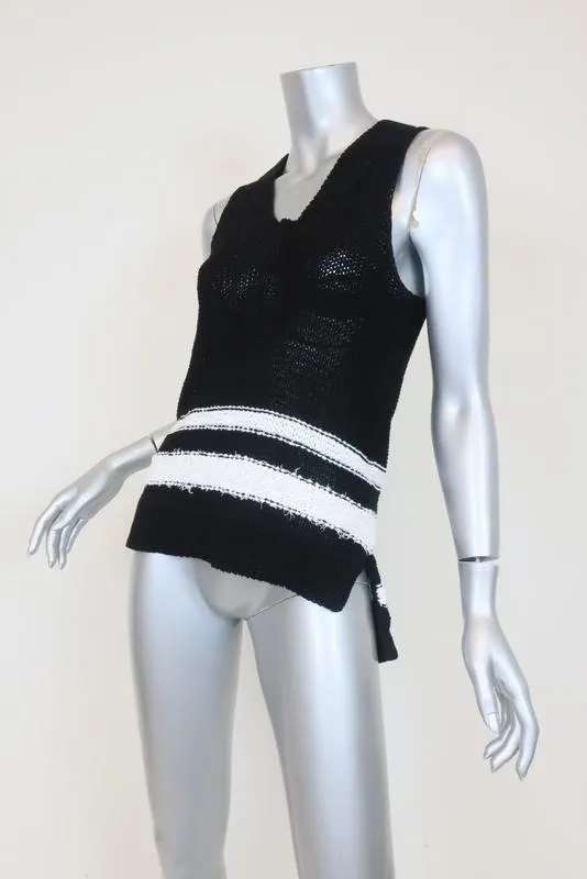 Gilet Rag & Bone Top Dina Noir/Blanc Rayé en Mélange de Coton Taille Petit