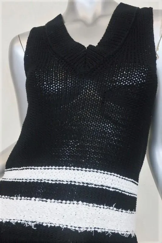Gilet Rag & Bone Top Dina Noir/Blanc Rayé en Mélange de Coton Taille Petit
