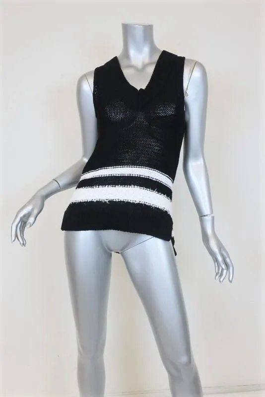 Gilet Rag & Bone Top Dina Noir/Blanc Rayé en Mélange de Coton Taille Petit