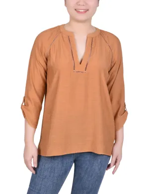 Raglan Sleeve Split Neck Blouse