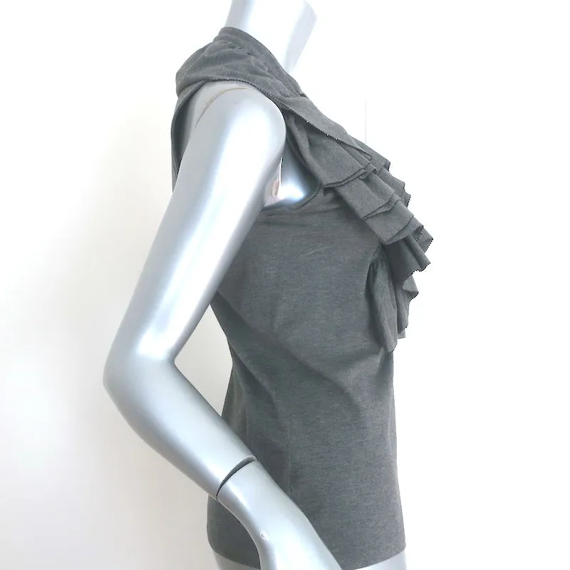 Ralph Lauren Black Label Haut à volants perlés Gris Jersey en coton Taille Moyenne