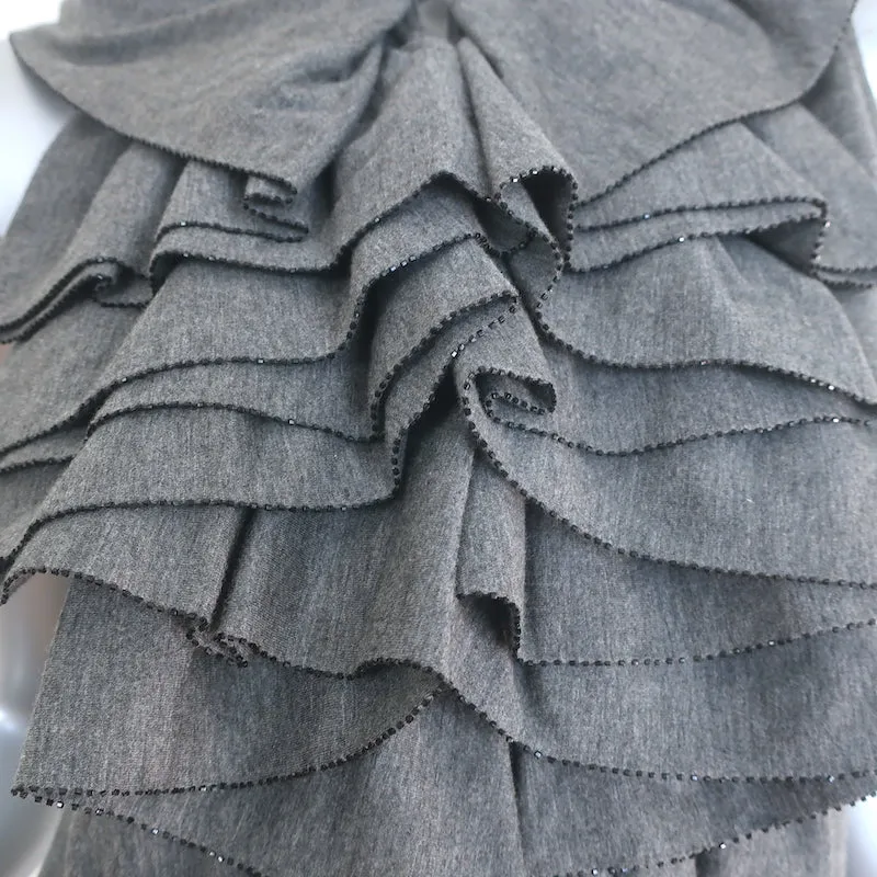 Ralph Lauren Black Label Haut à volants perlés Gris Jersey en coton Taille Moyenne